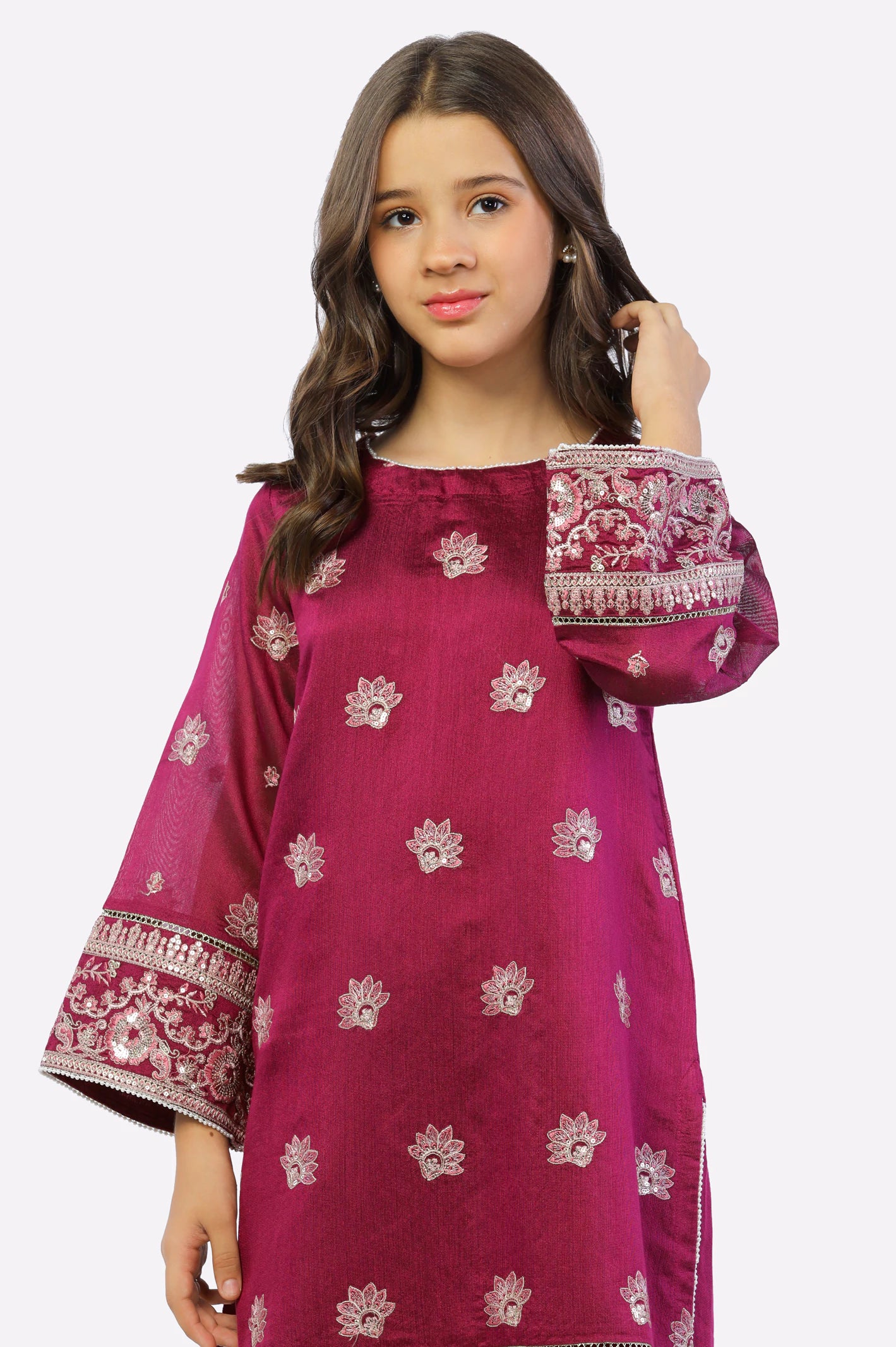 Pink Embroidered Teens Kurti - Image 2