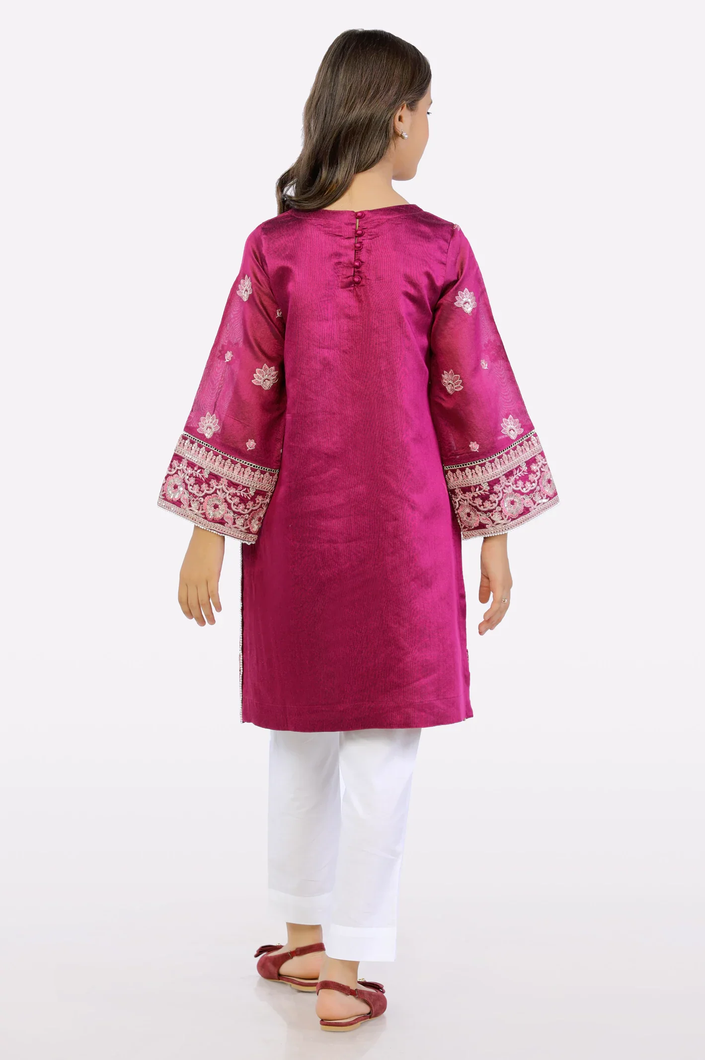 Pink Embroidered Teens Kurti - Image 3