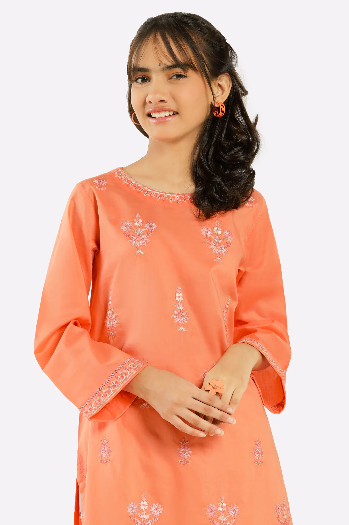 Coral Embroidered Teens Kurti - Image 2