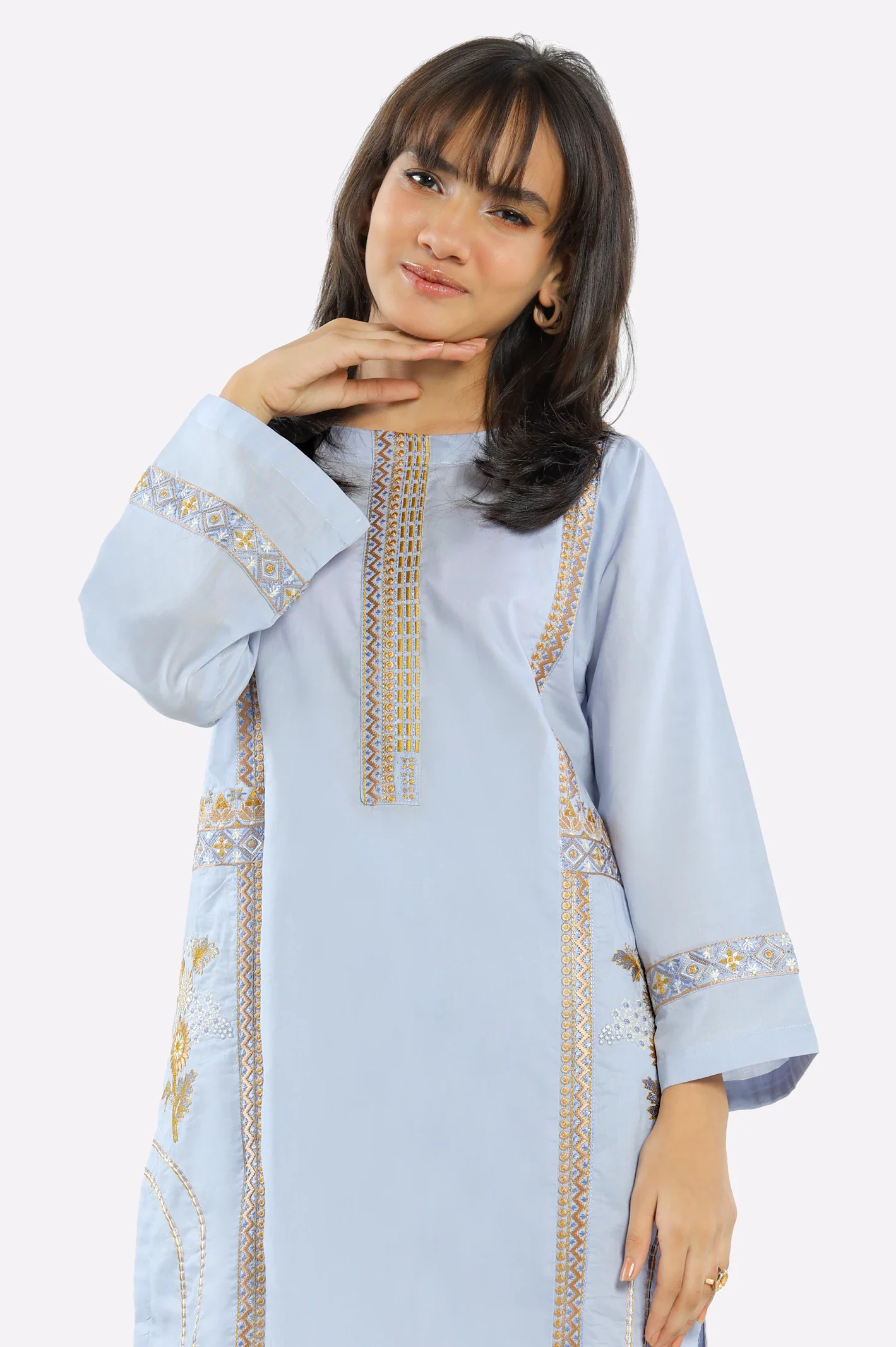 Blue Embroidered Teens Kurti - Image 2
