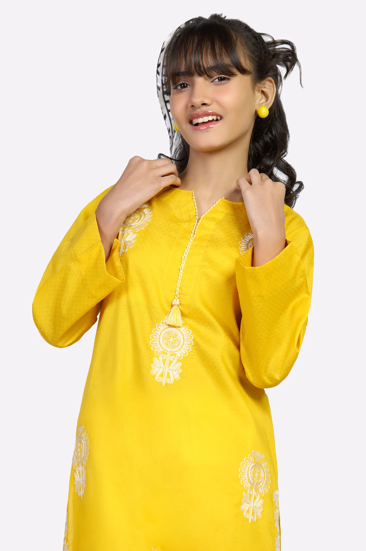 Yellow Embroidered Teens Kurti - Image 2