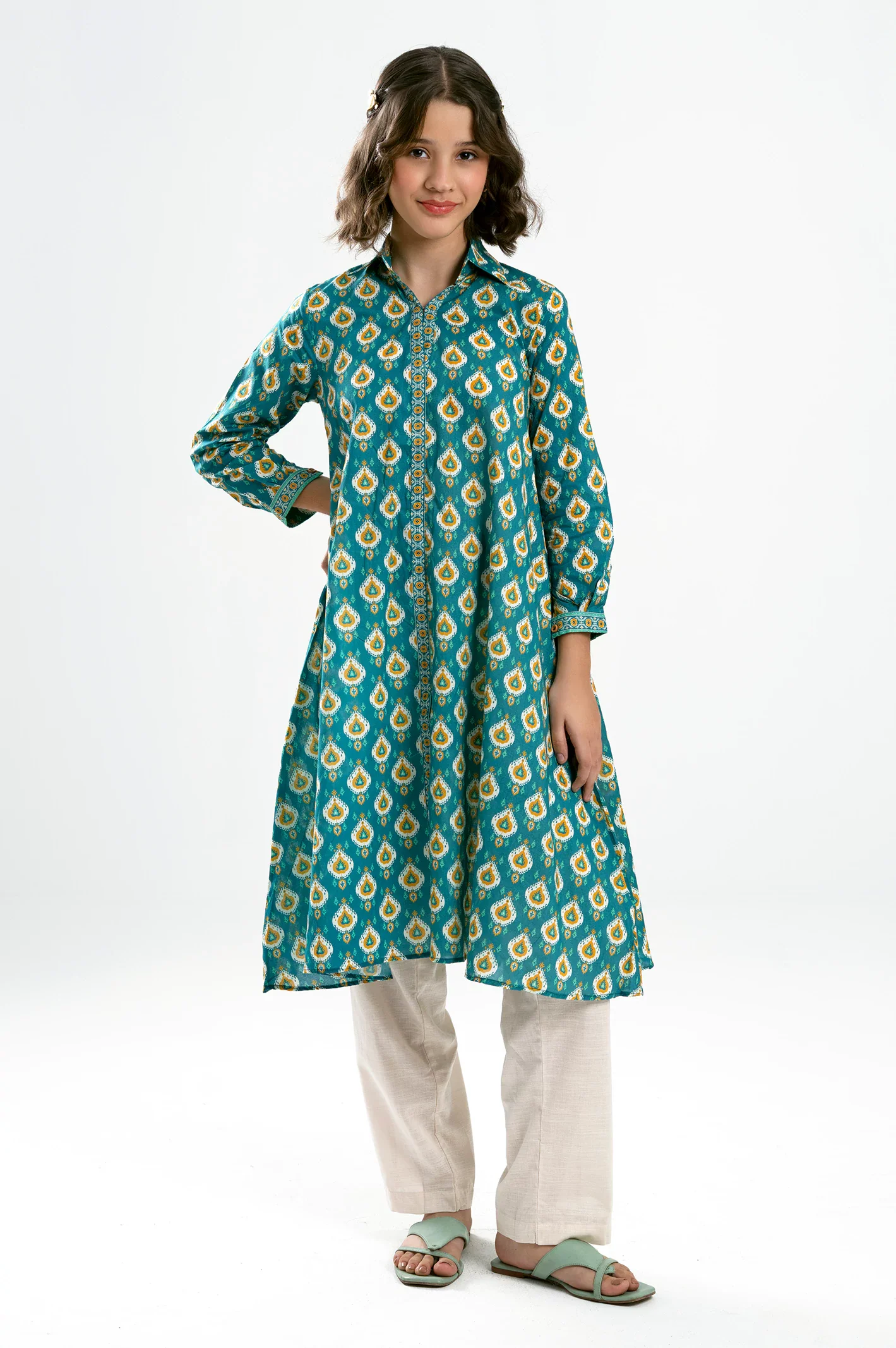 Sea Green Printed Teens Kurti