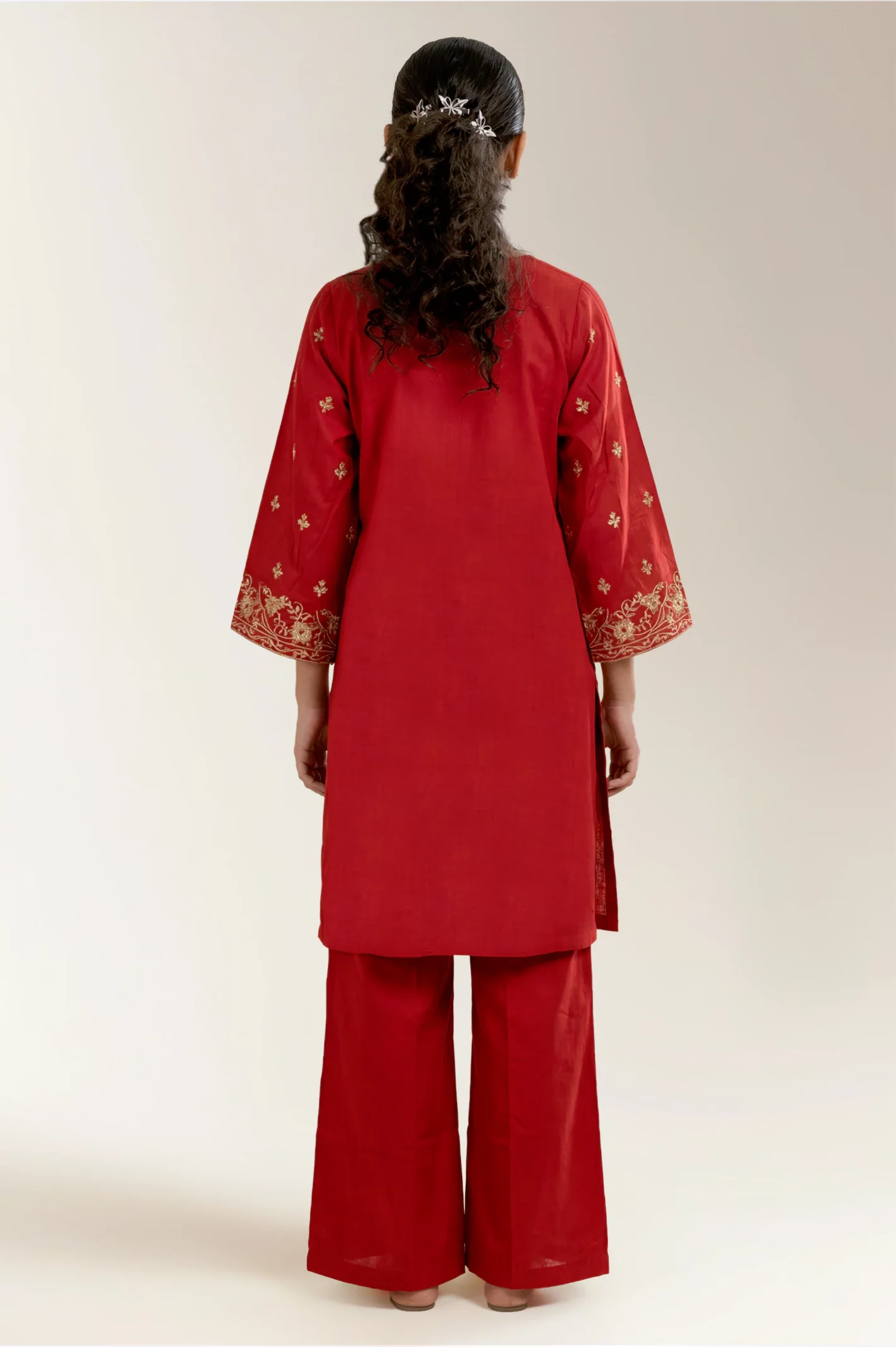 Embroidered Khaddar-Orange Teens 2PC - Image 2