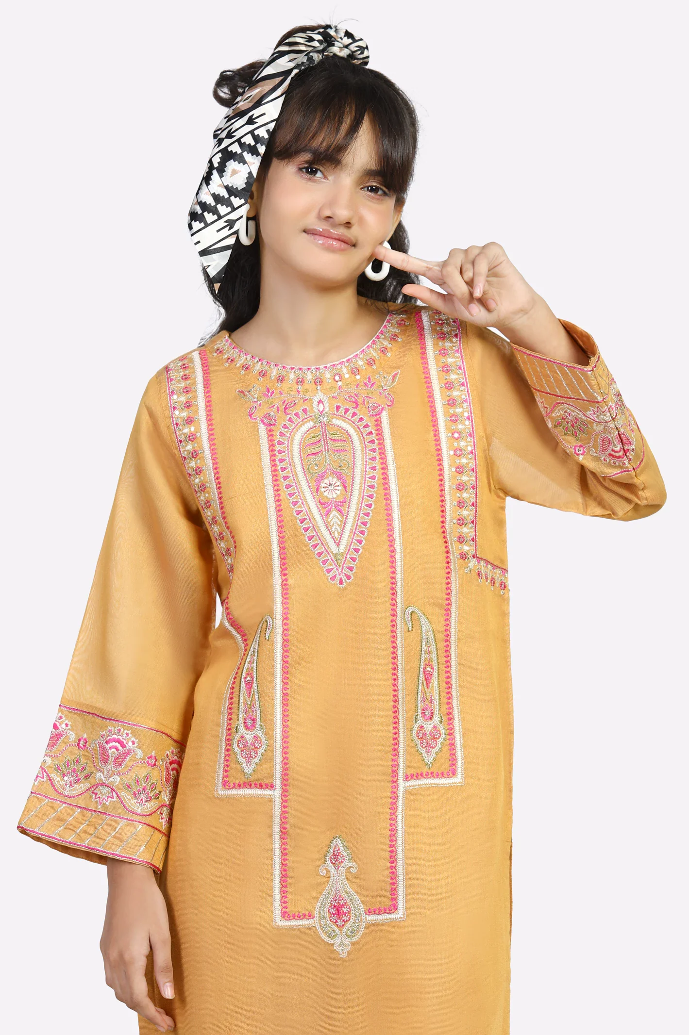 Mustard Embroidered Teens 2PC - Image 2