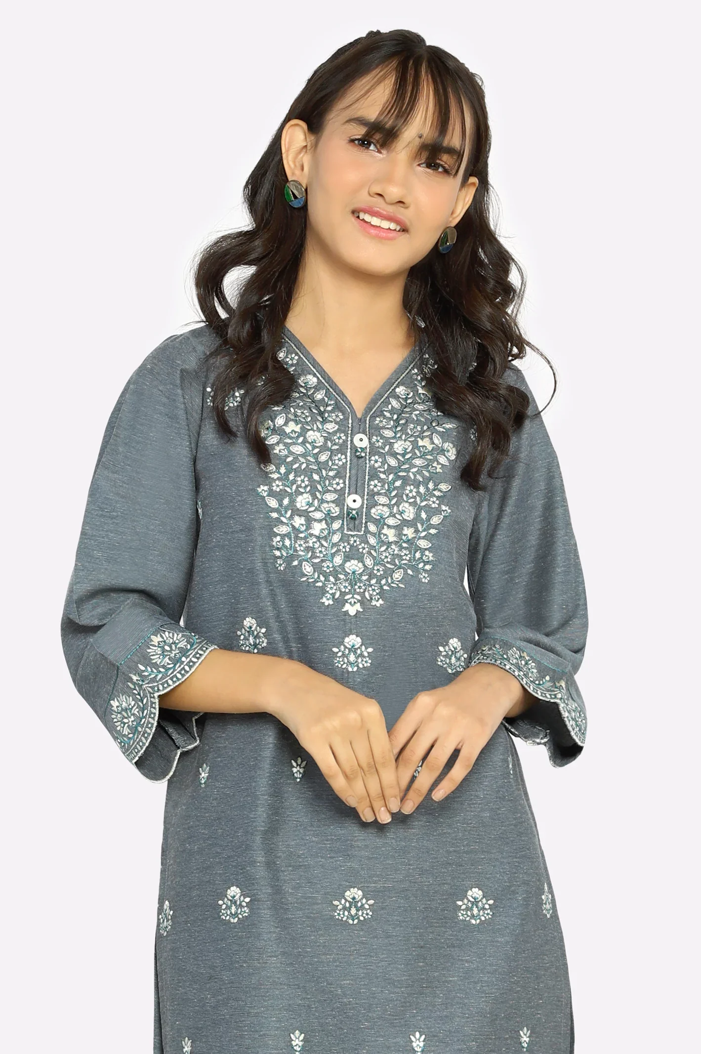 Grey Embroidered Teens 2PC - Image 2