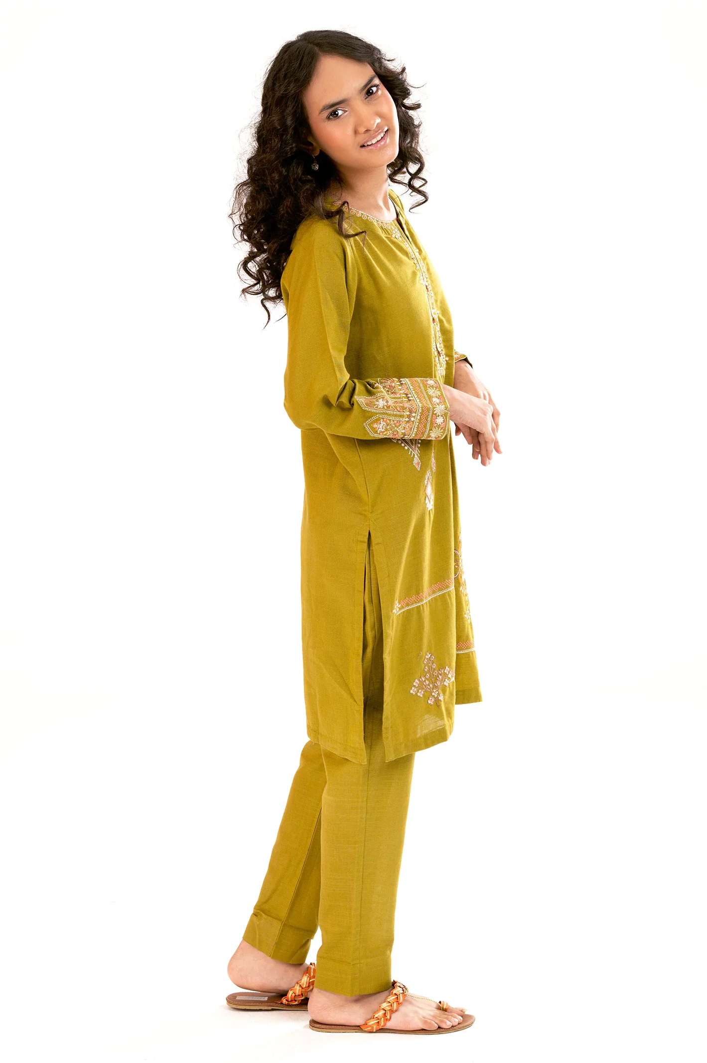 Olive Embroidered Teens 2PC - Image 3