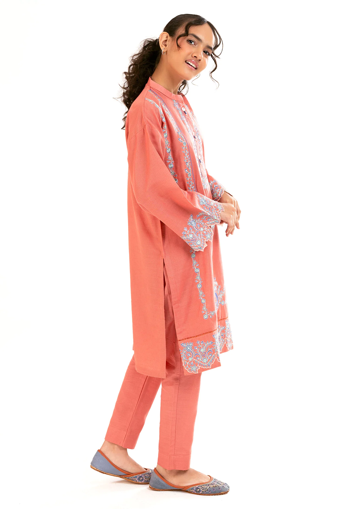 Peach Embroidered Teens 2PC - Image 3