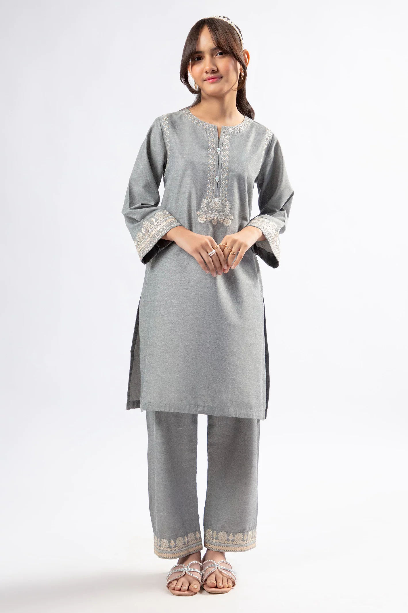 Grey Embroidered Teens 2PC - Image 3