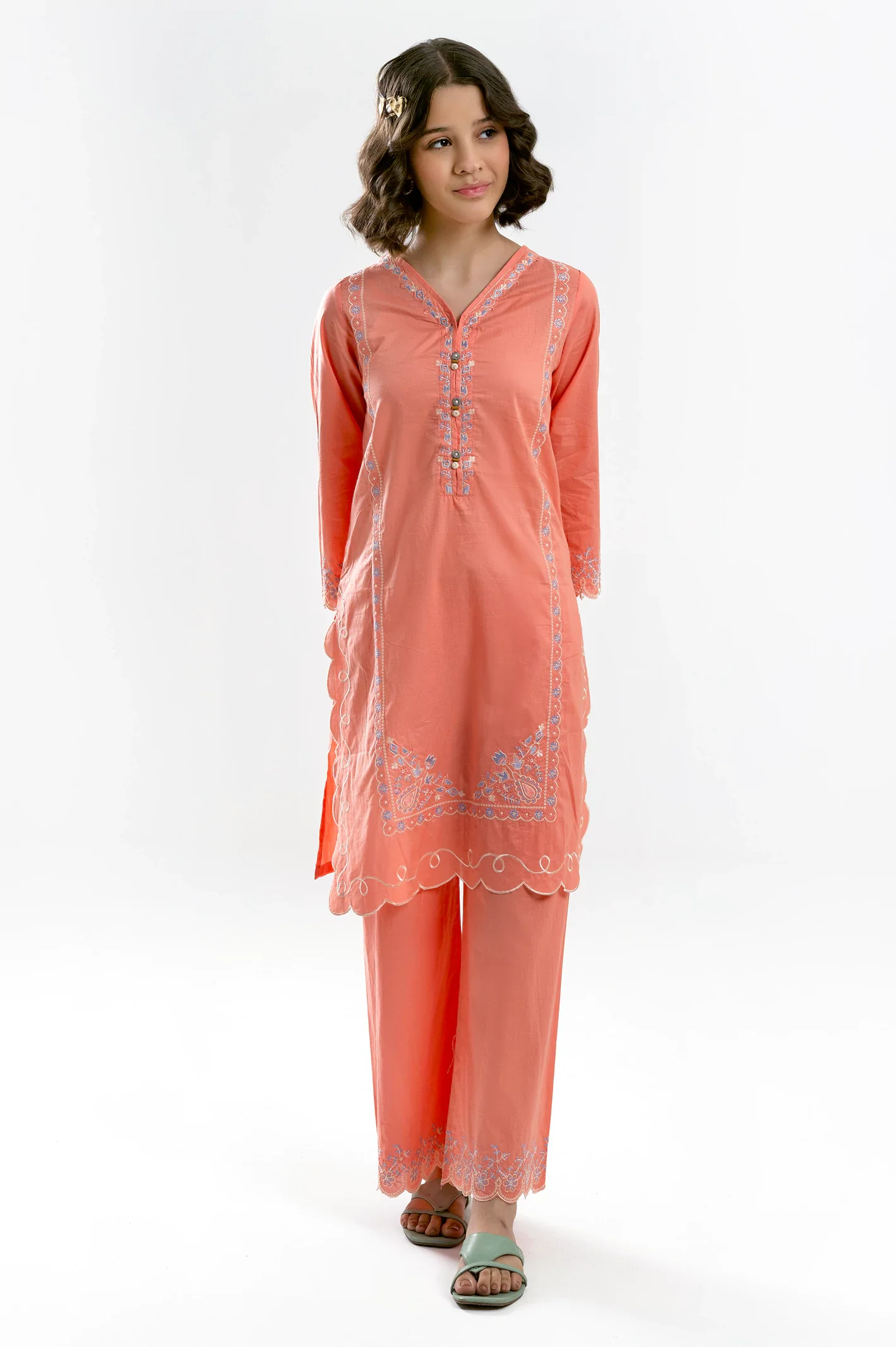 Peach Embroidered Teens 2PC - Image 3