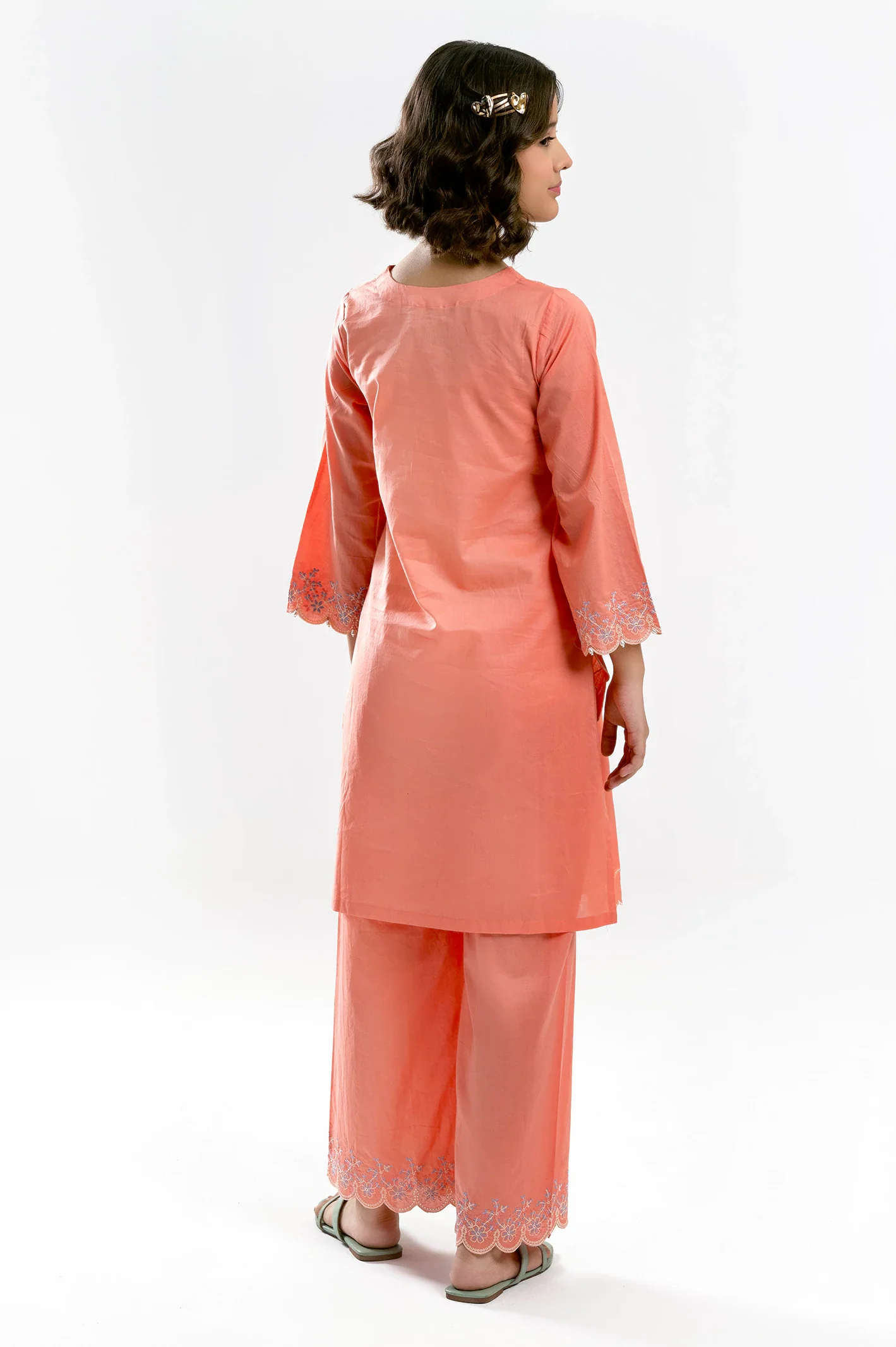 Peach Embroidered Teens 2PC - Image 4