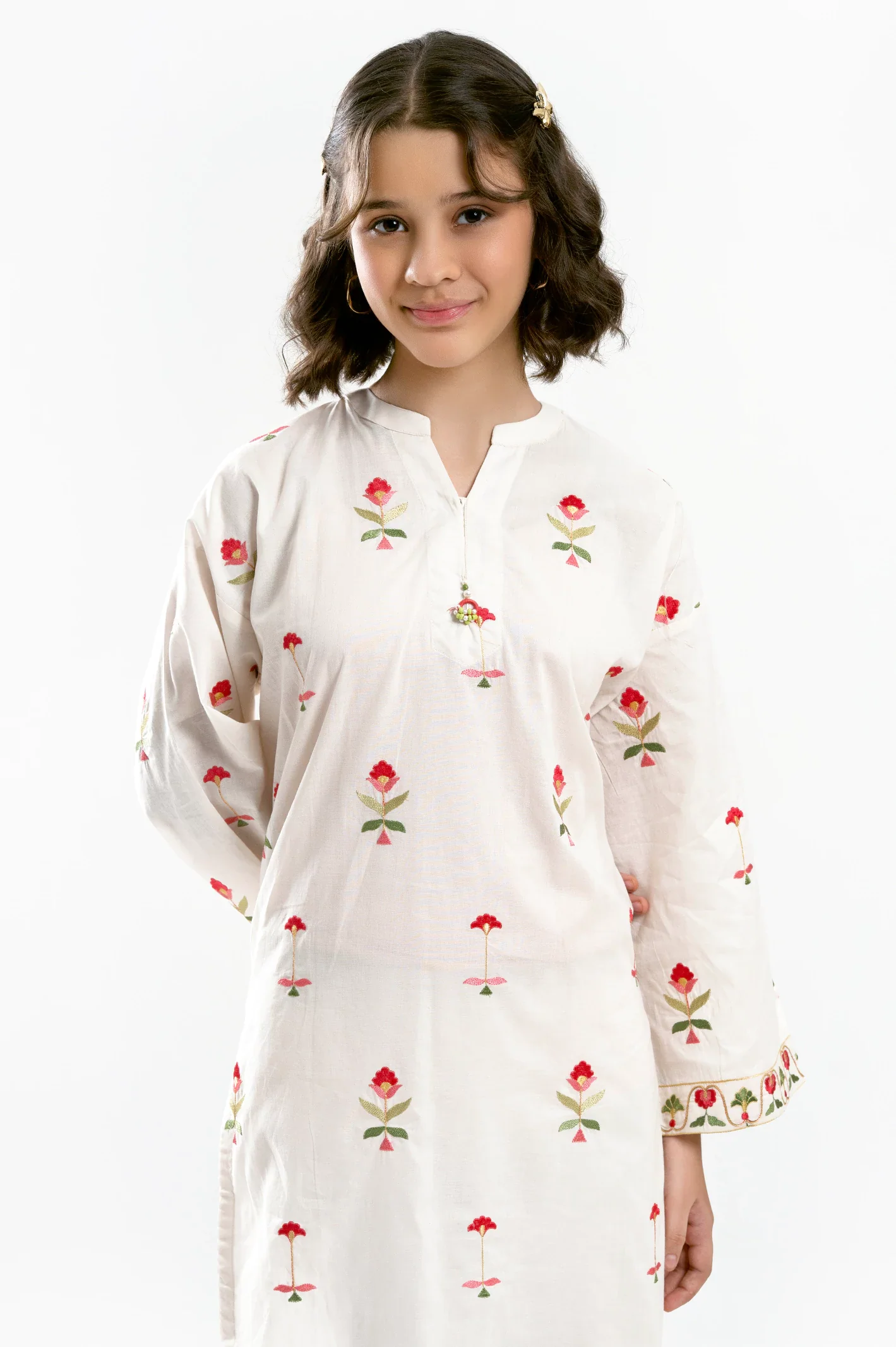 Off White Embroidered Teens 2PC - Image 2