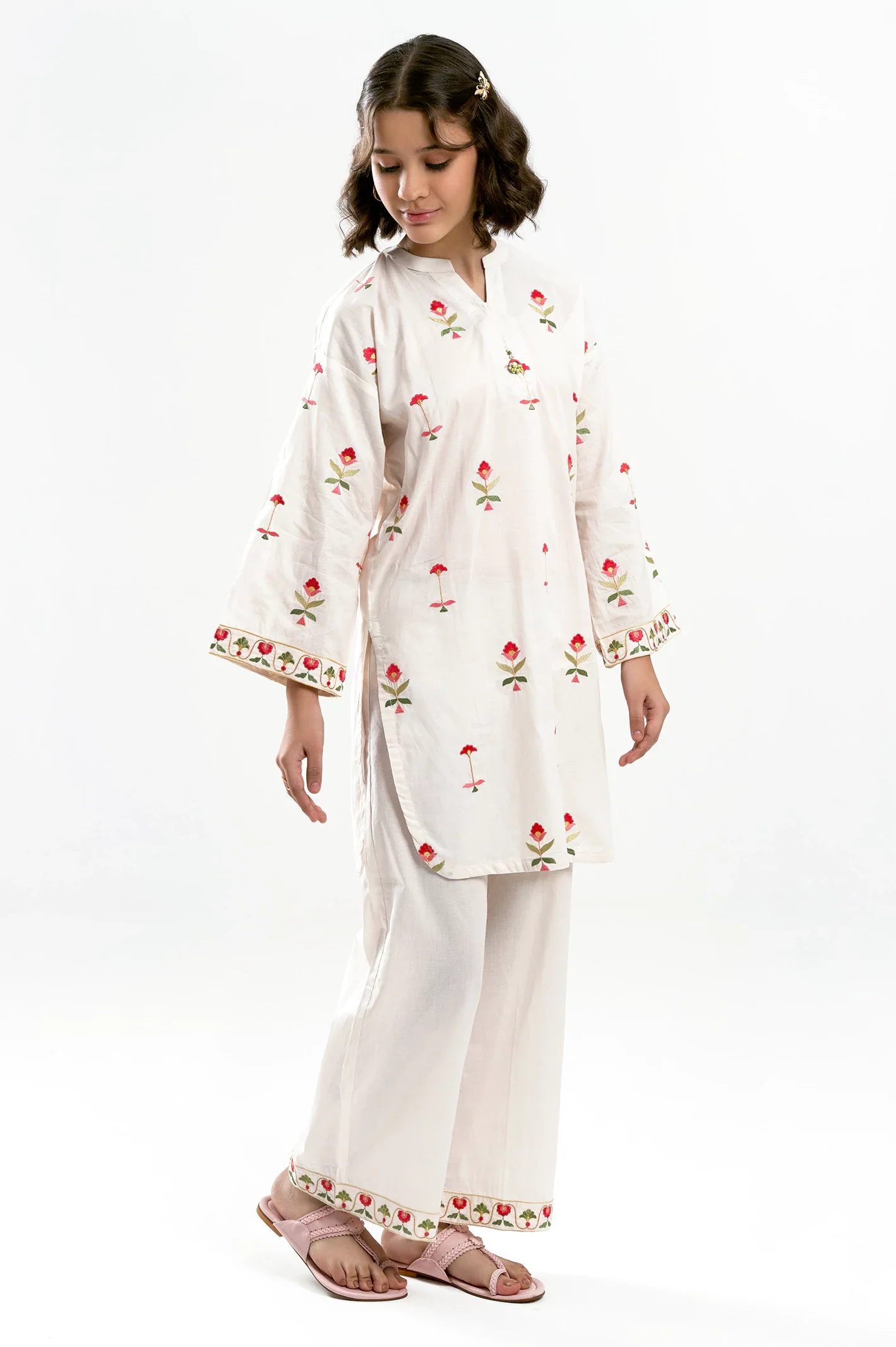 Off White Embroidered Teens 2PC - Image 3
