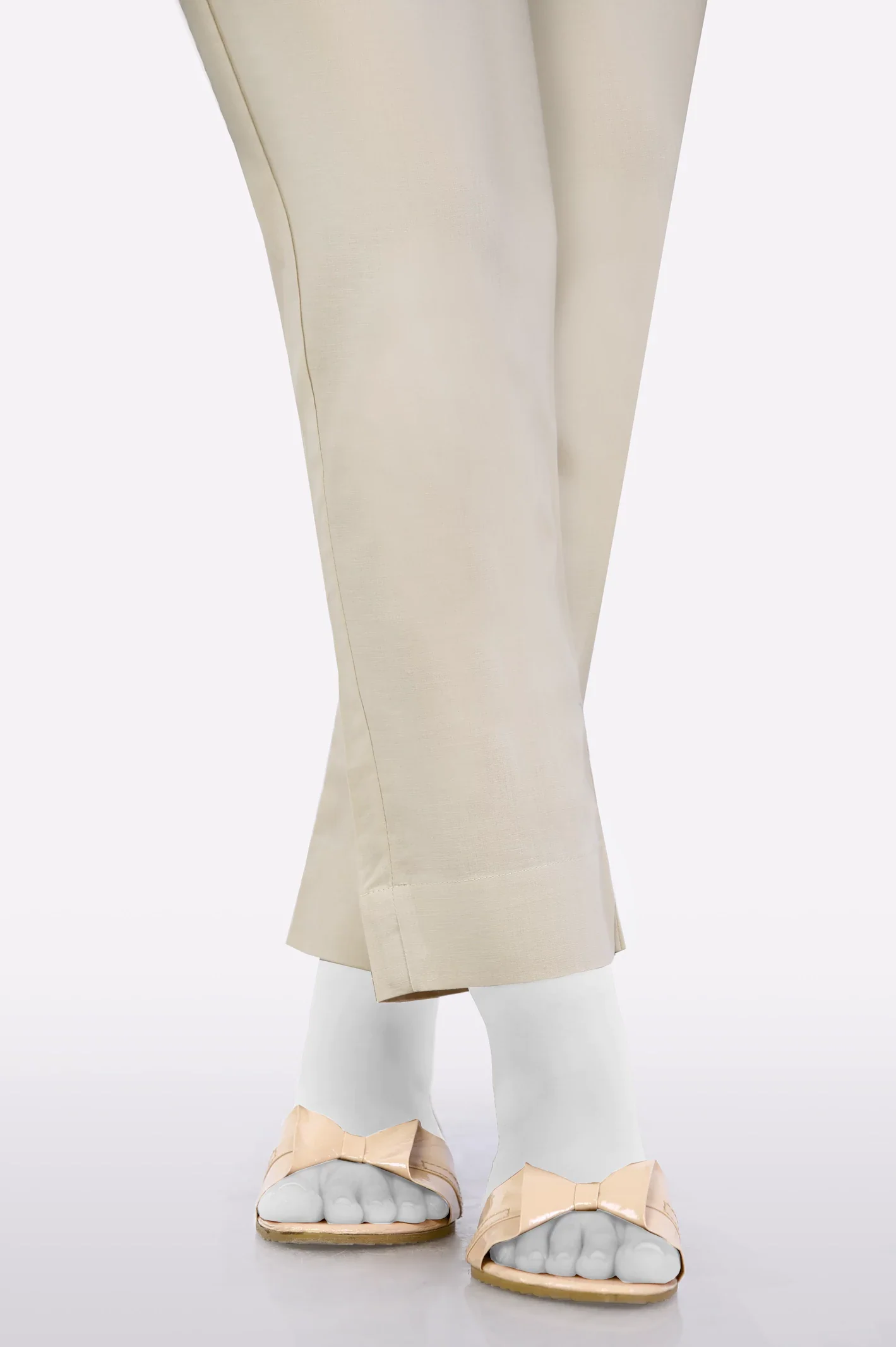 Beige Plain Trouser