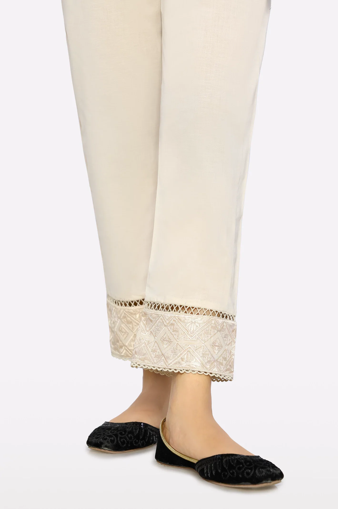 Beige Embroidered Trouser