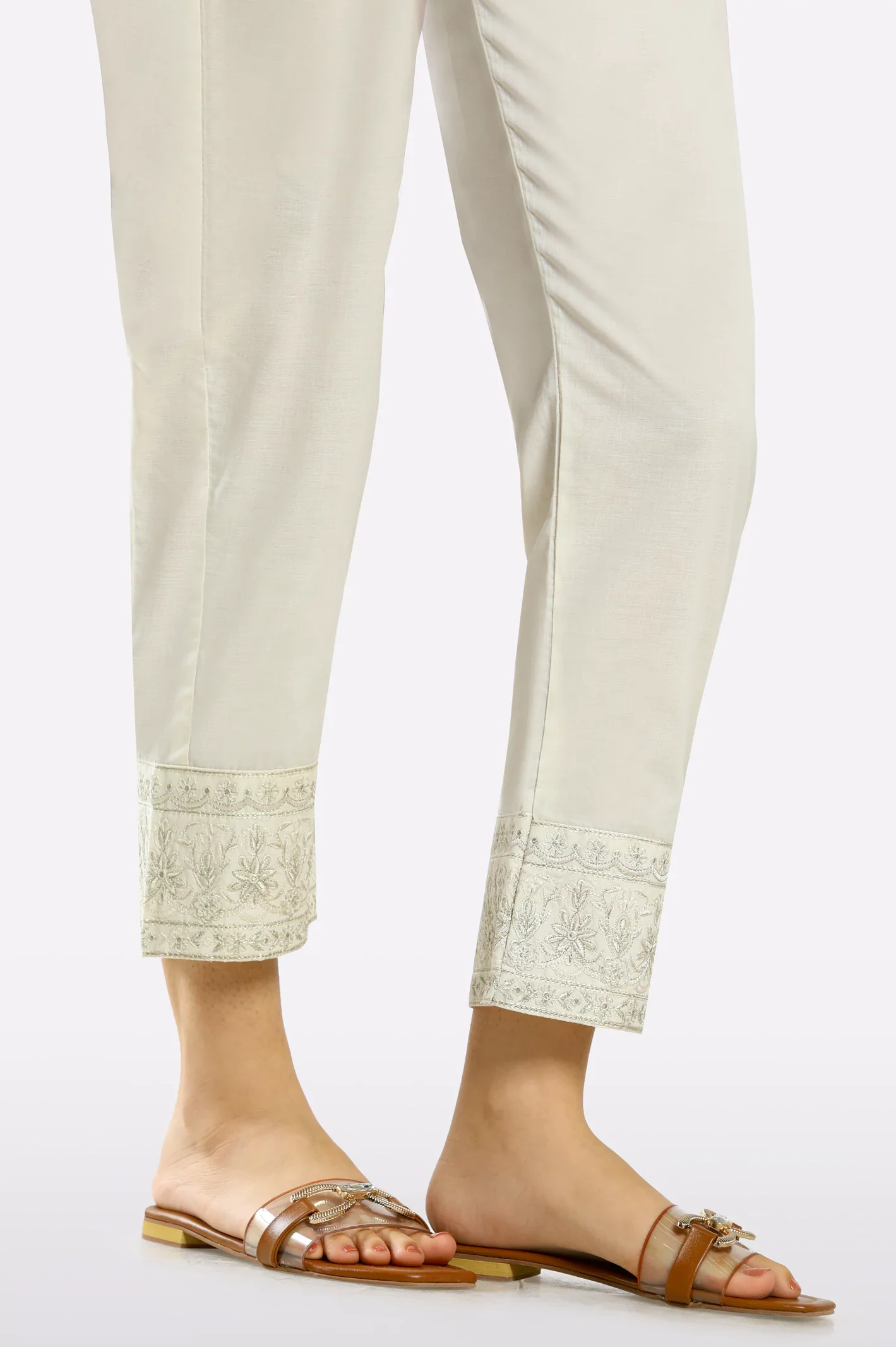 Cream Embroidered Trouser - Image 2