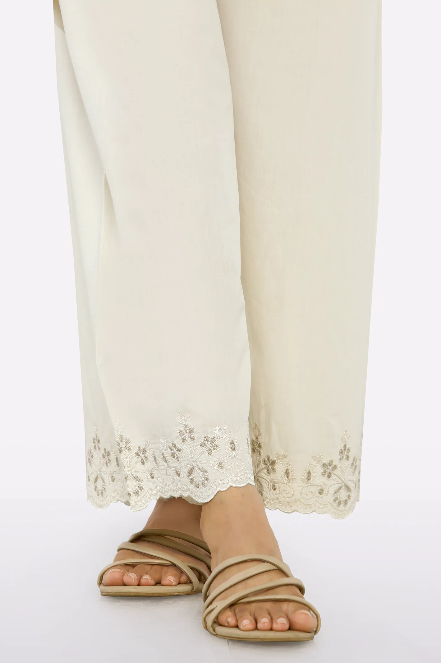 Cream Embroidered Trouser