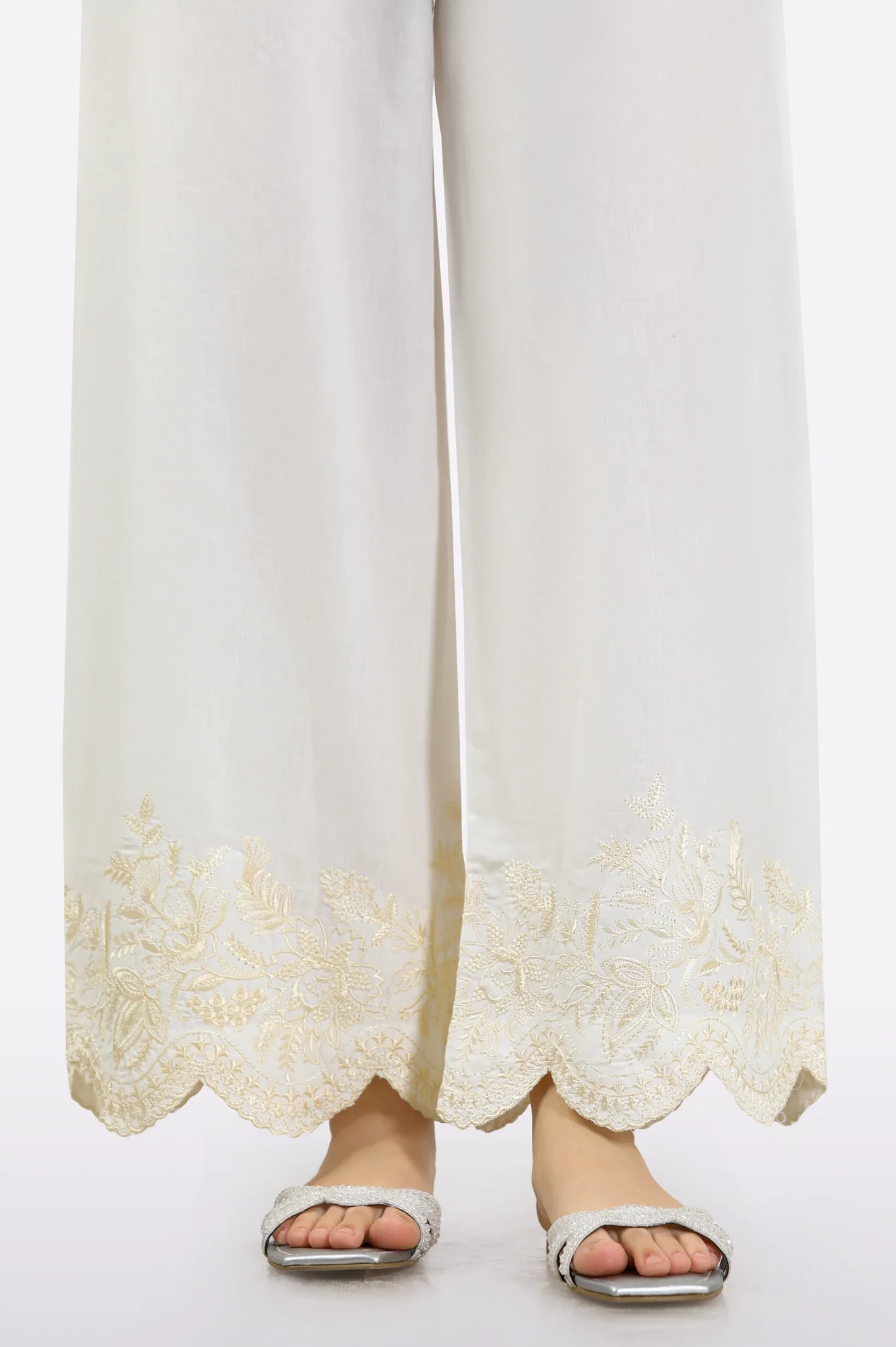 White Embroidered Trouser