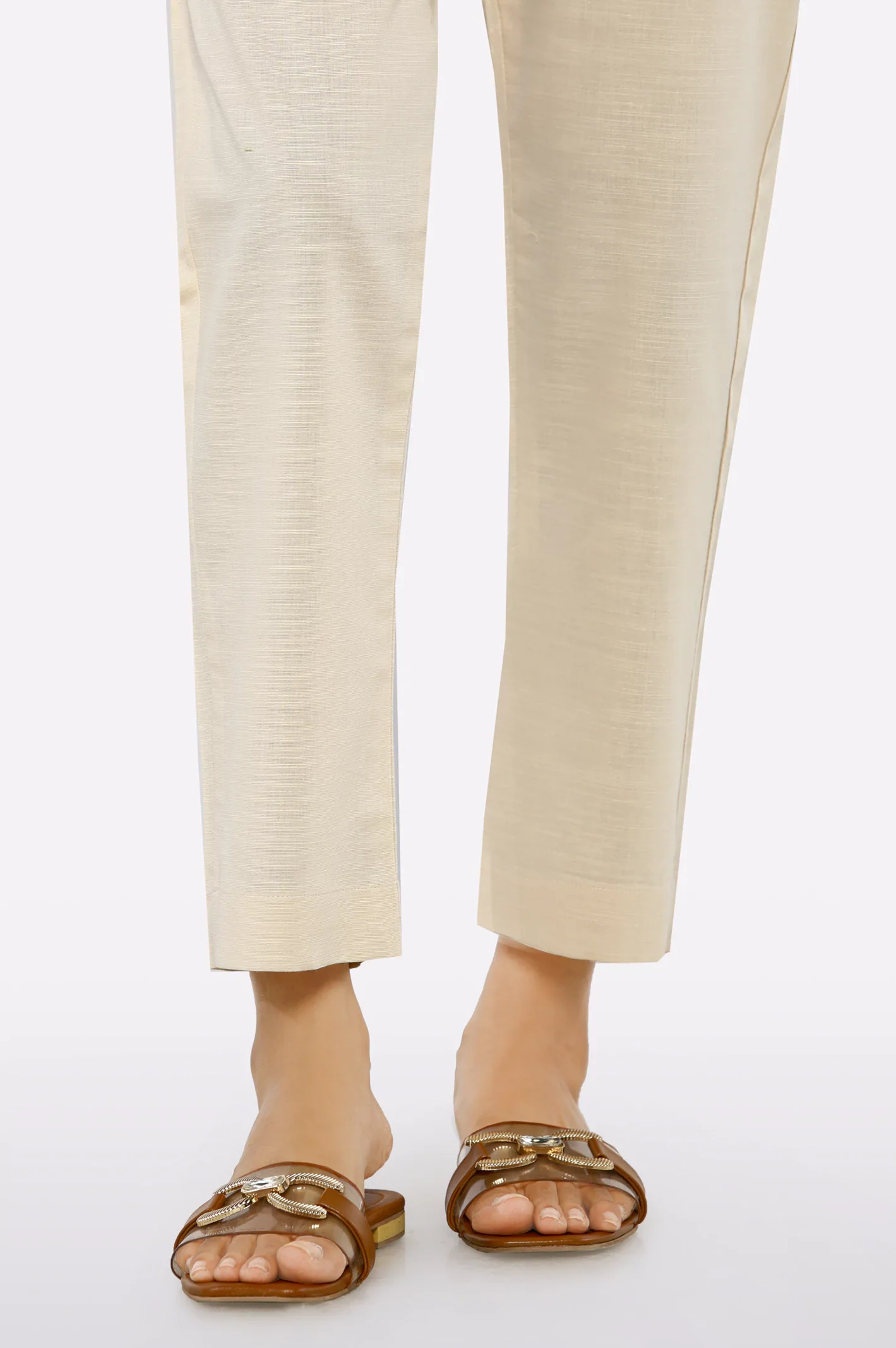 Beige Plain Trouser