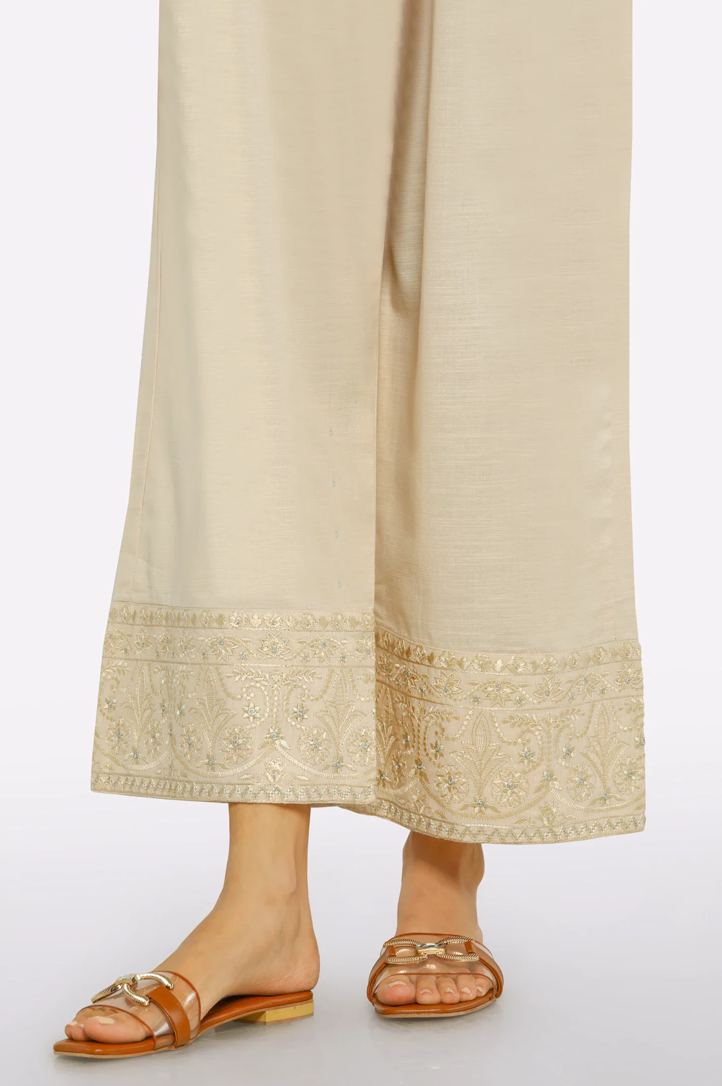 Beige Embroidered Trouser