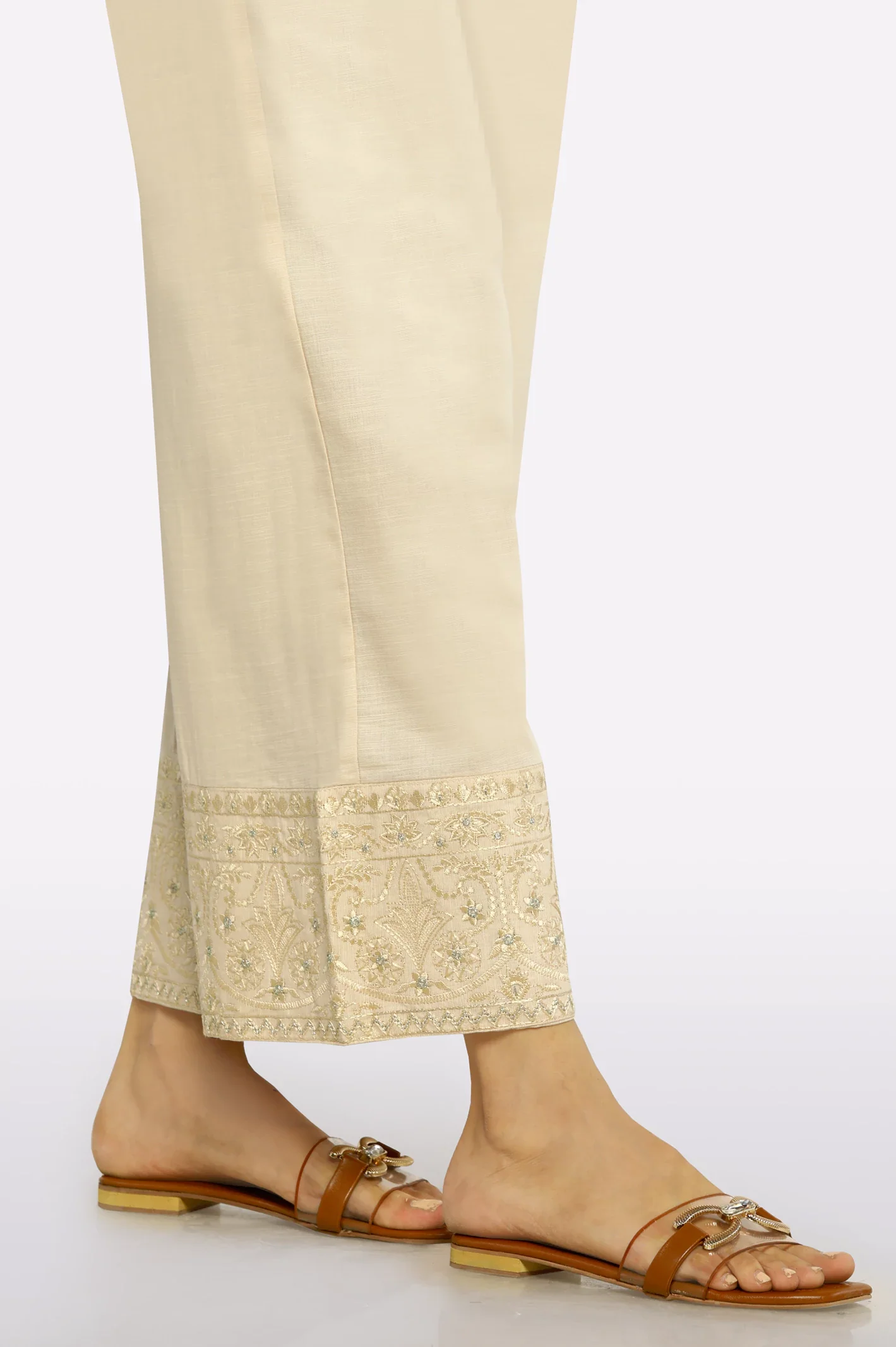 Beige Embroidered Trouser - Image 2