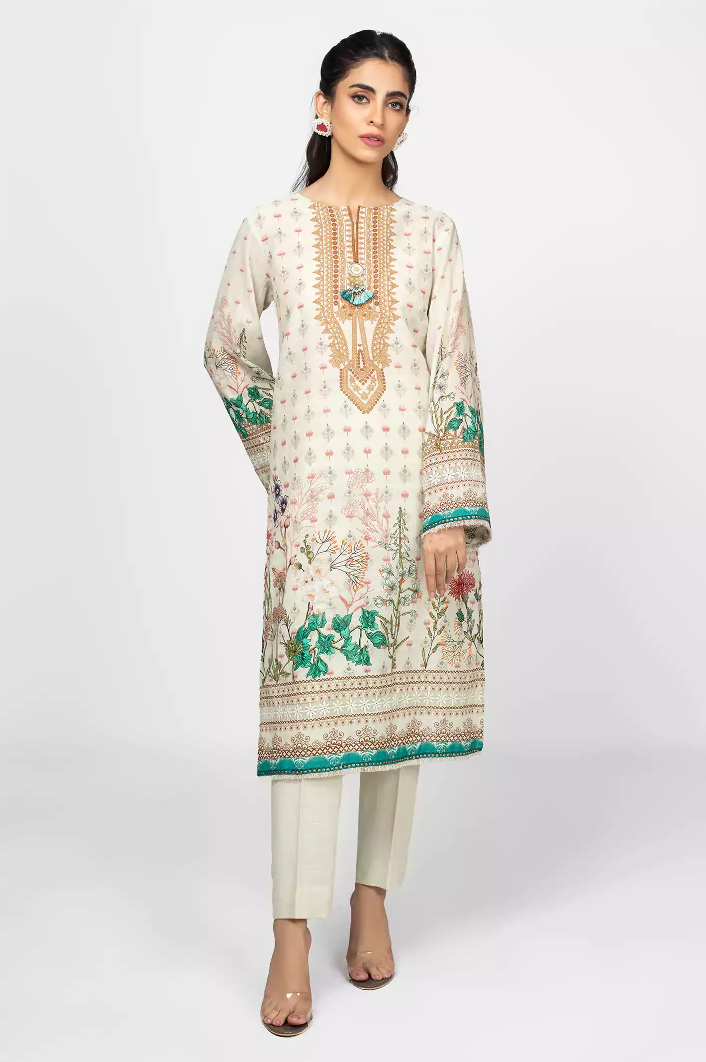 Off White 1PC Unstitched Kurti