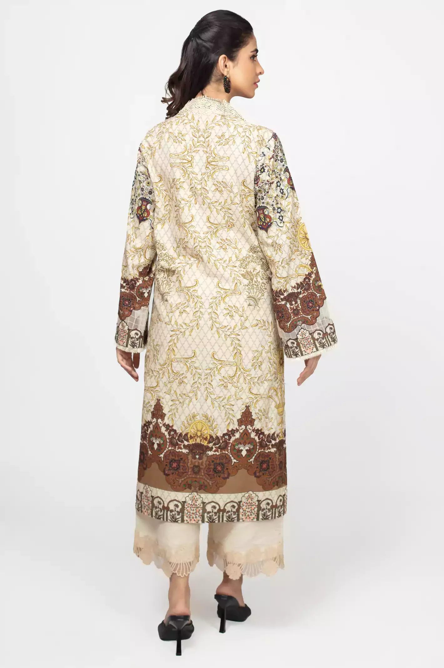 Beige Printed 1PC Unstitched Kurti - Image 2