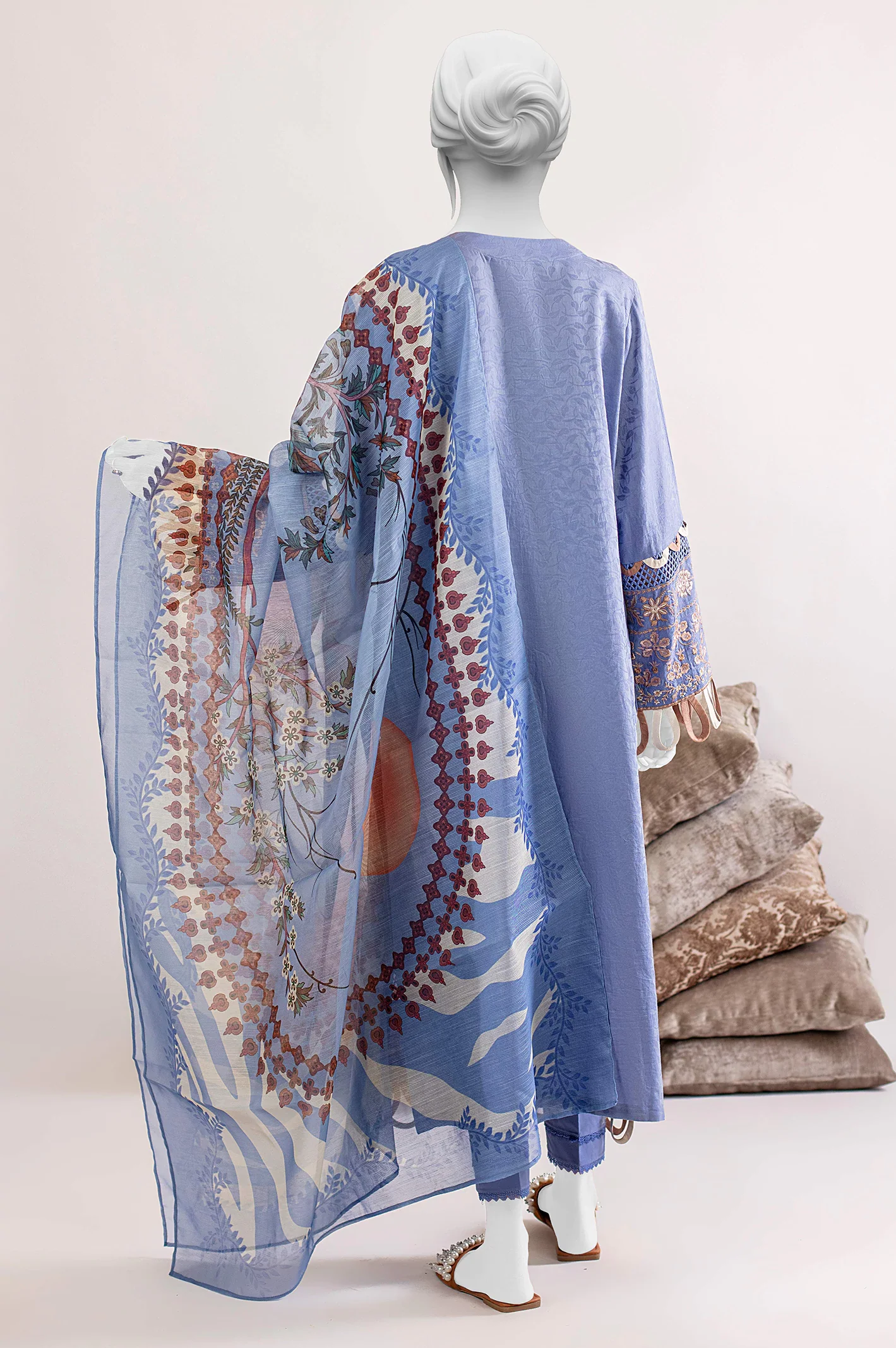 Blue Embroidered 3PC Unstitched - Image 3