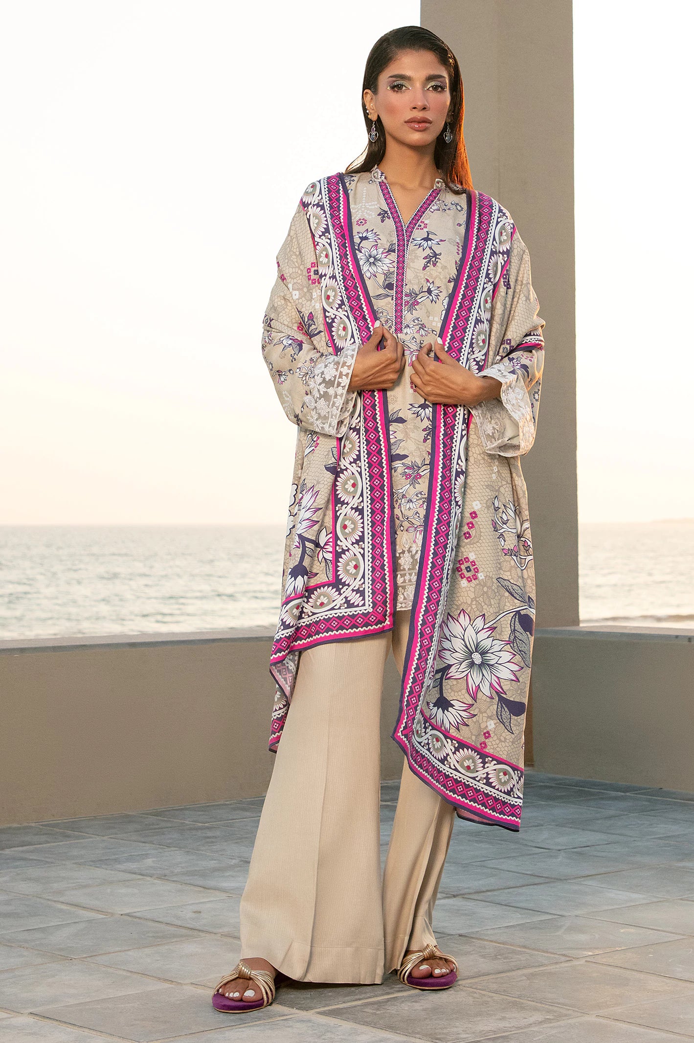 Beige Embroidered 3PC Unstitched