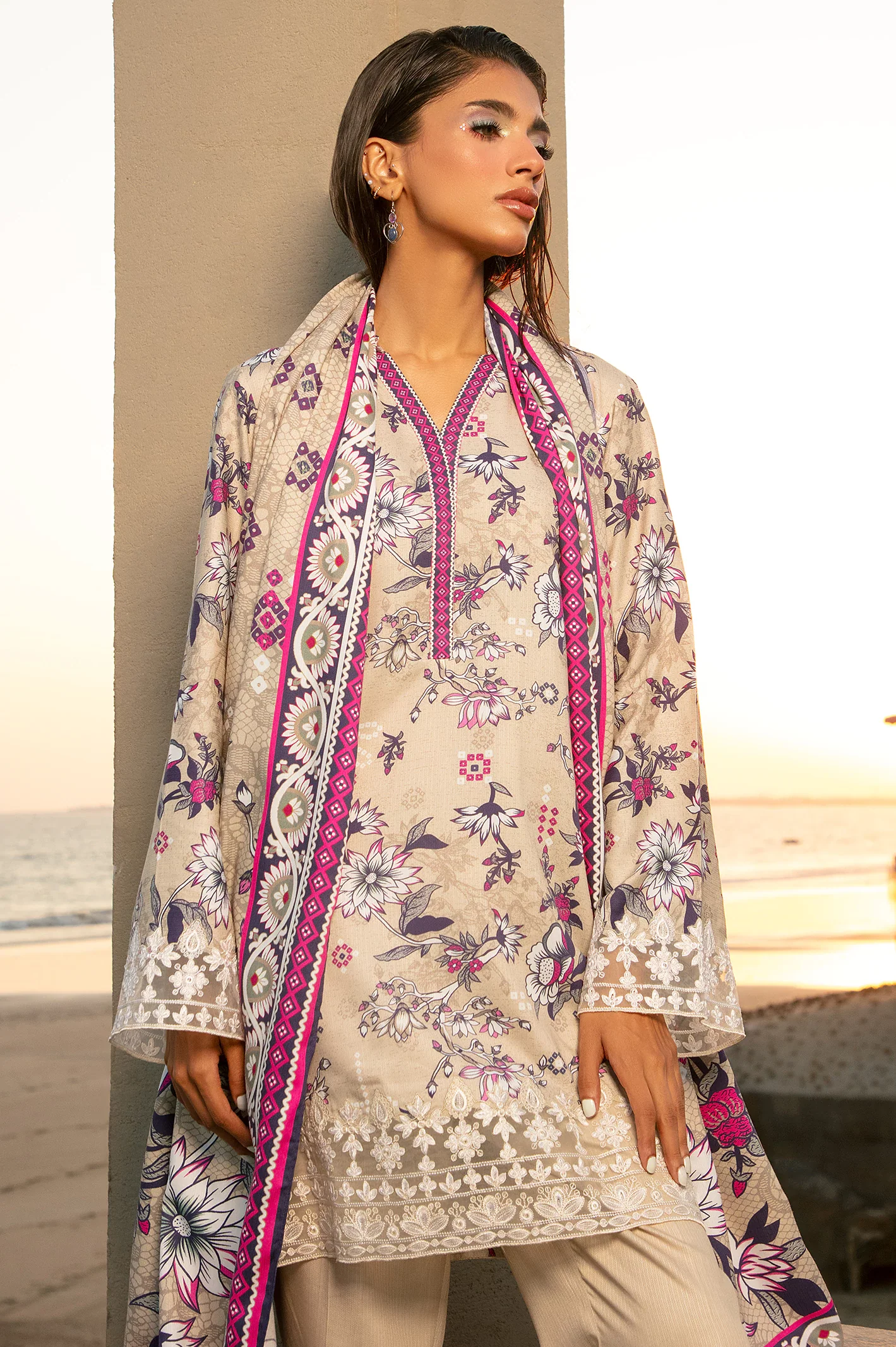 Beige Embroidered 3PC Unstitched - Image 2