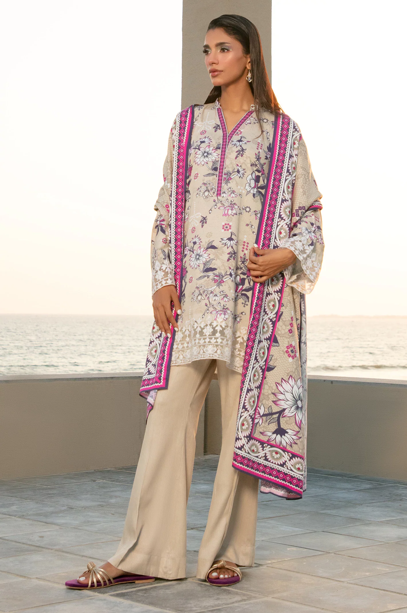 Beige Embroidered 3PC Unstitched - Image 3