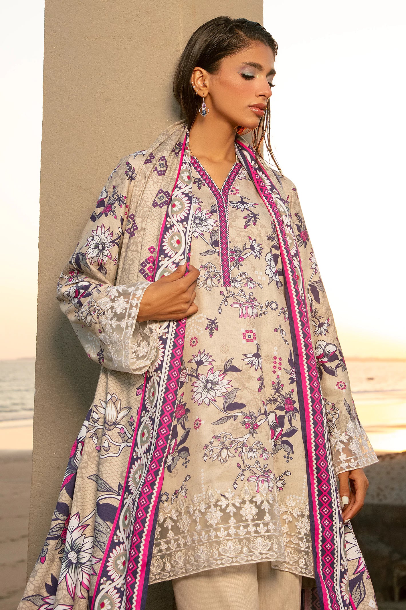 Beige Embroidered 3PC Unstitched - Image 4
