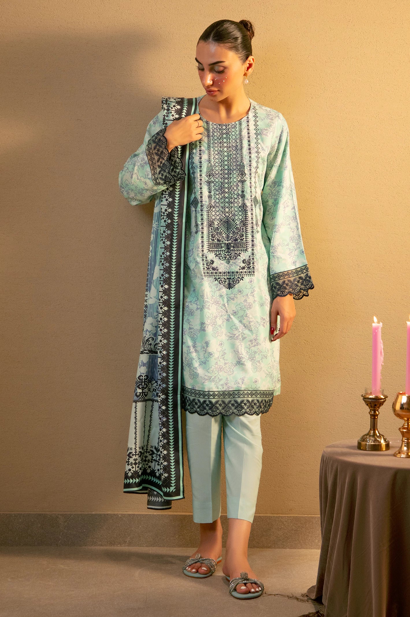 Aqua Embroidered 3PC Unstitched - Image 2