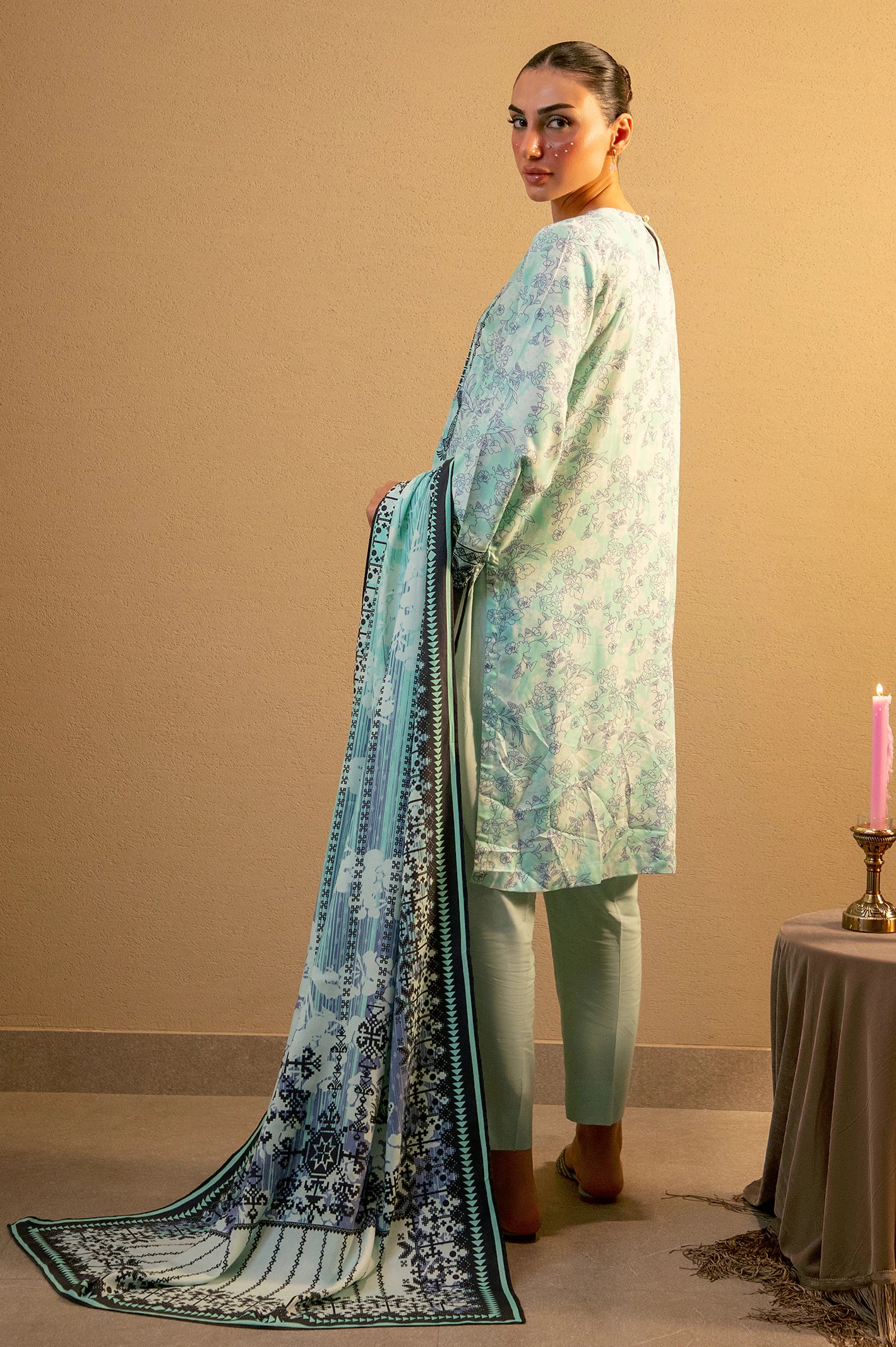 Aqua Embroidered 3PC Unstitched - Image 3