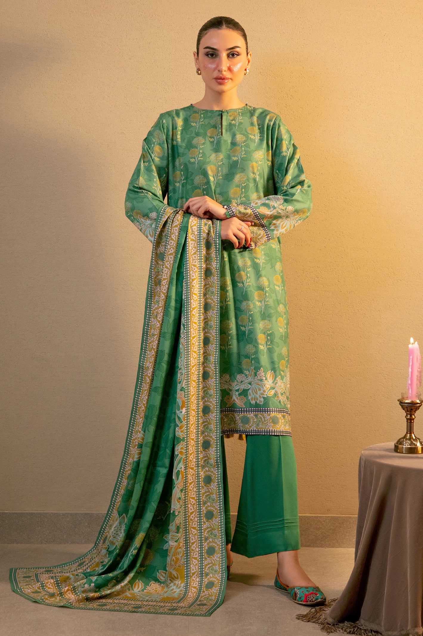Green Printed 3PC Unstitched