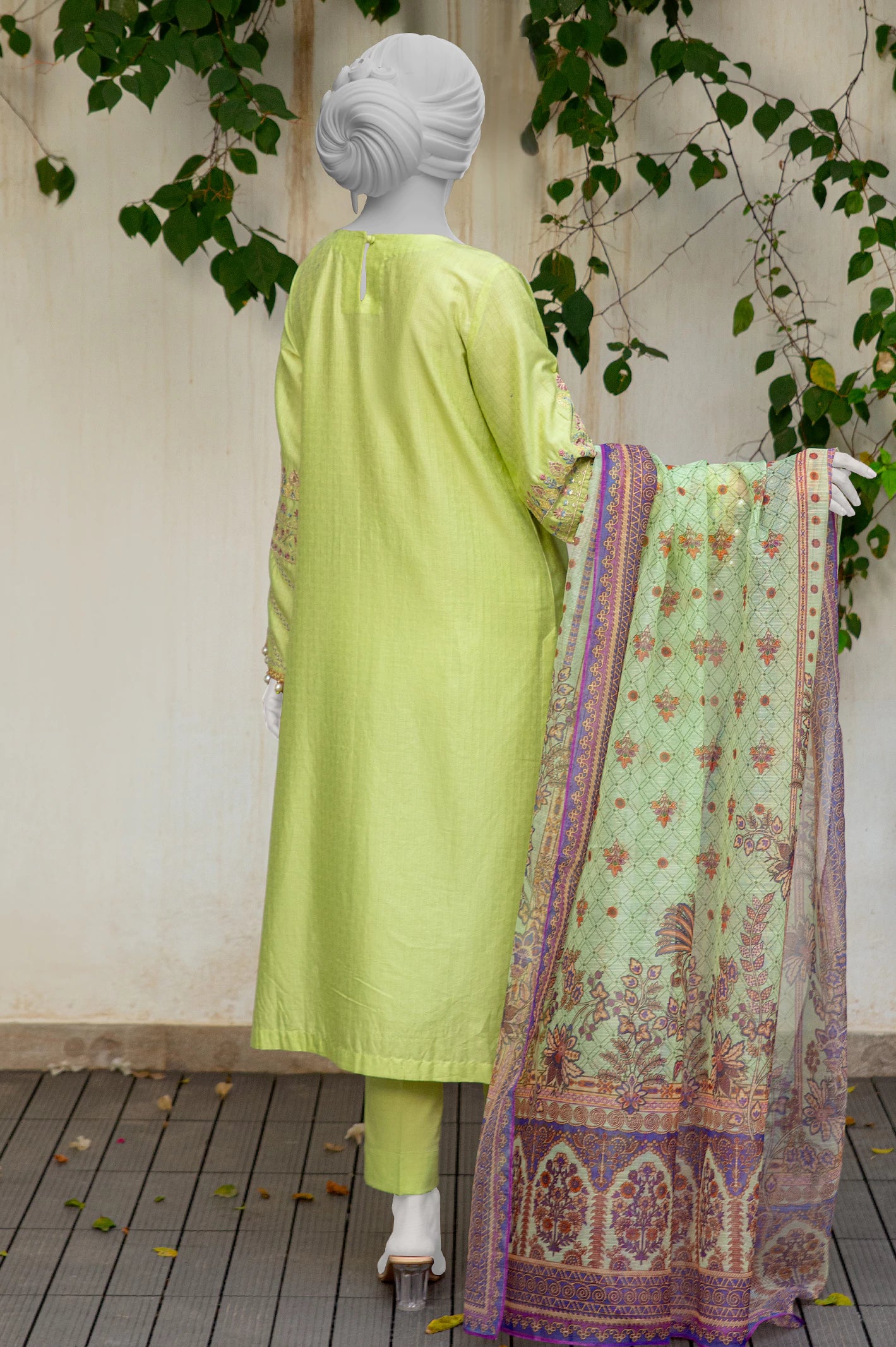 Light Green Embroidered 3PC Unstitched - Image 3