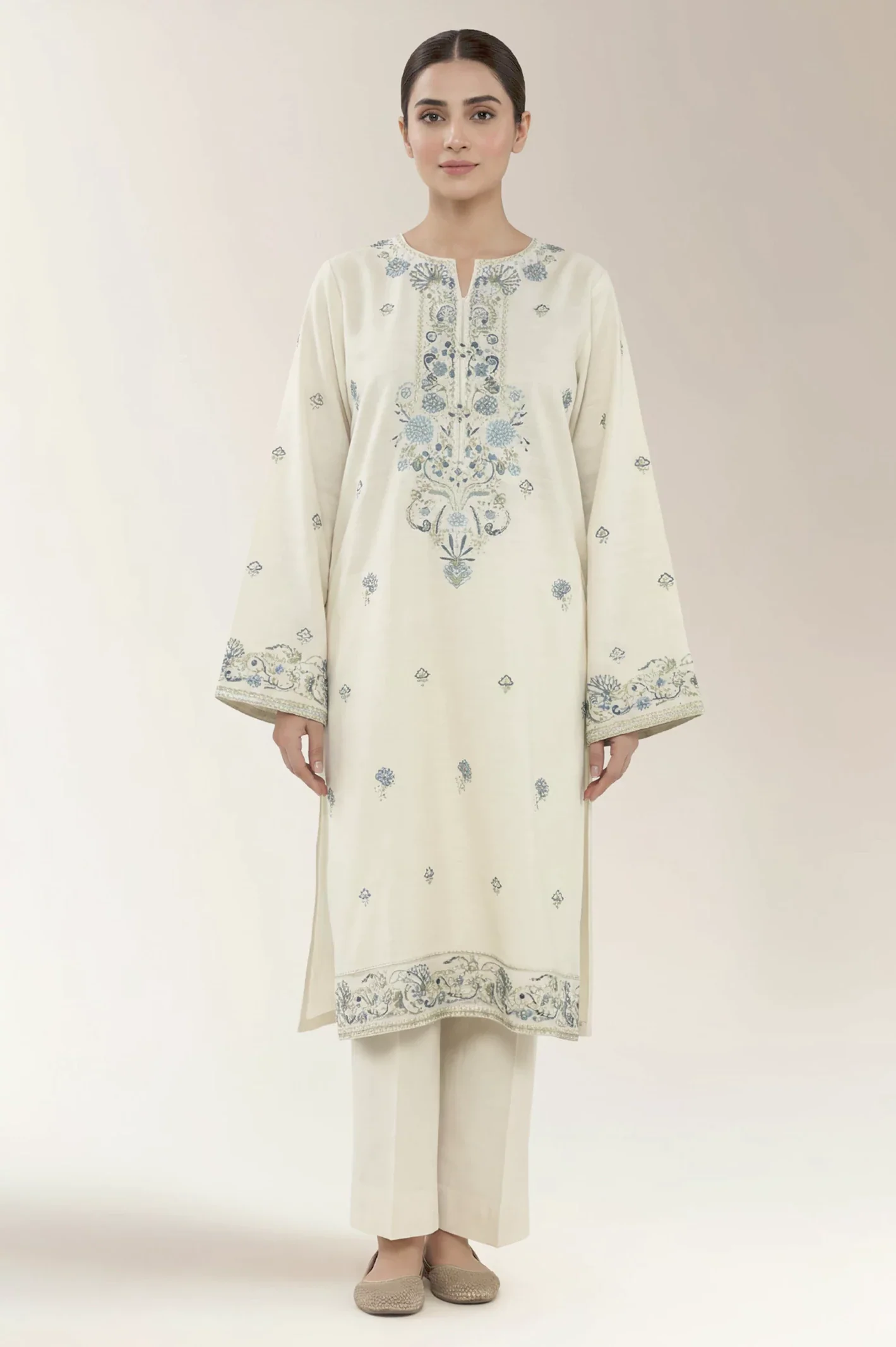 Embroidered Khaddar-Cream Unstitched 2PC