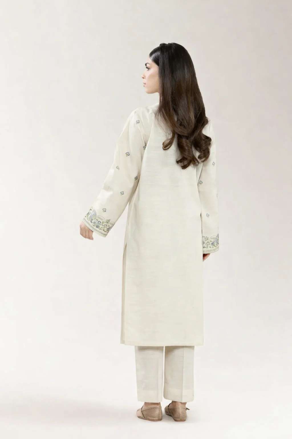 Embroidered Khaddar-Cream Unstitched 2PC - Image 4