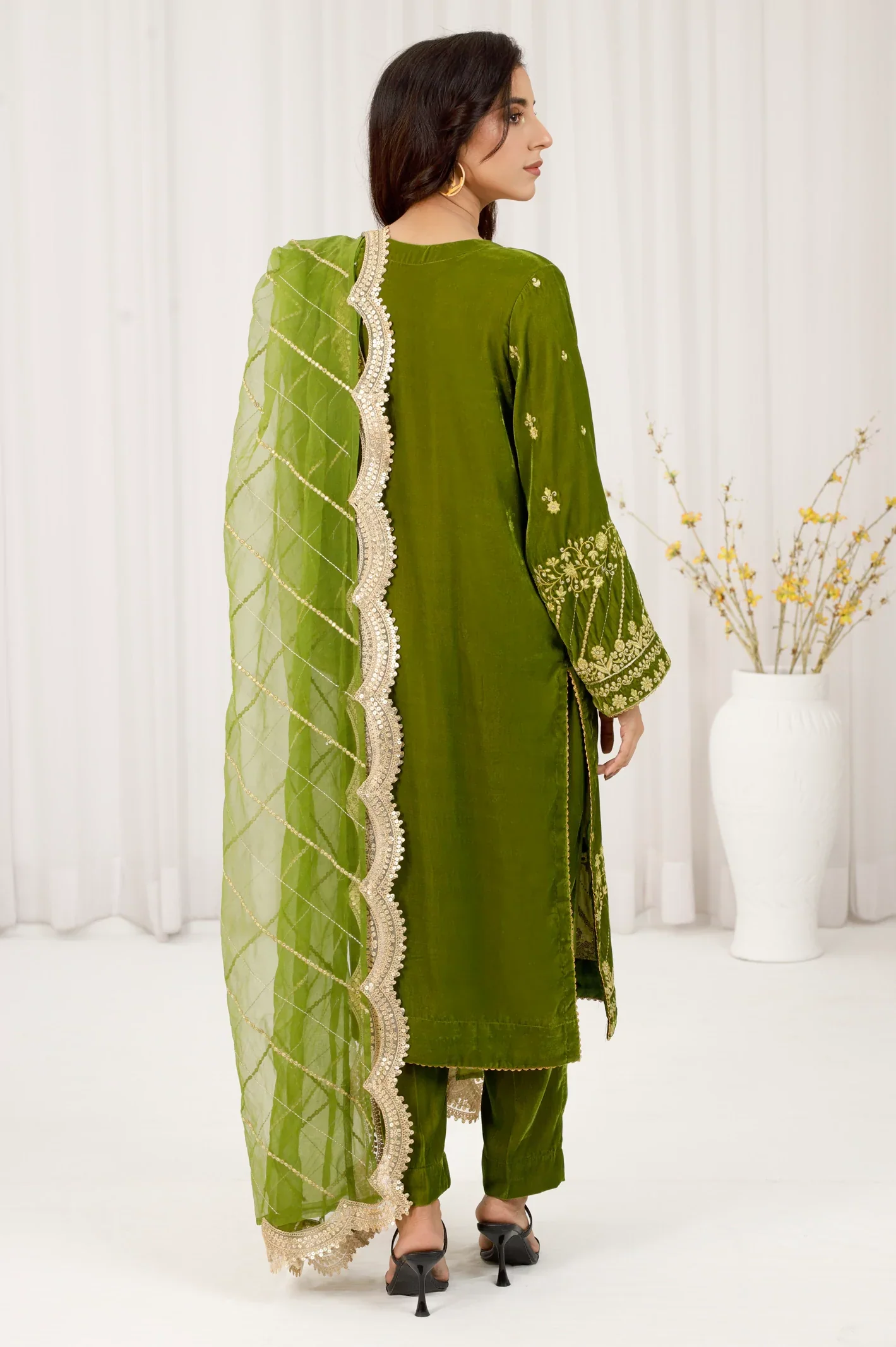 Green Embroidered 3PC Unstitched - Image 5