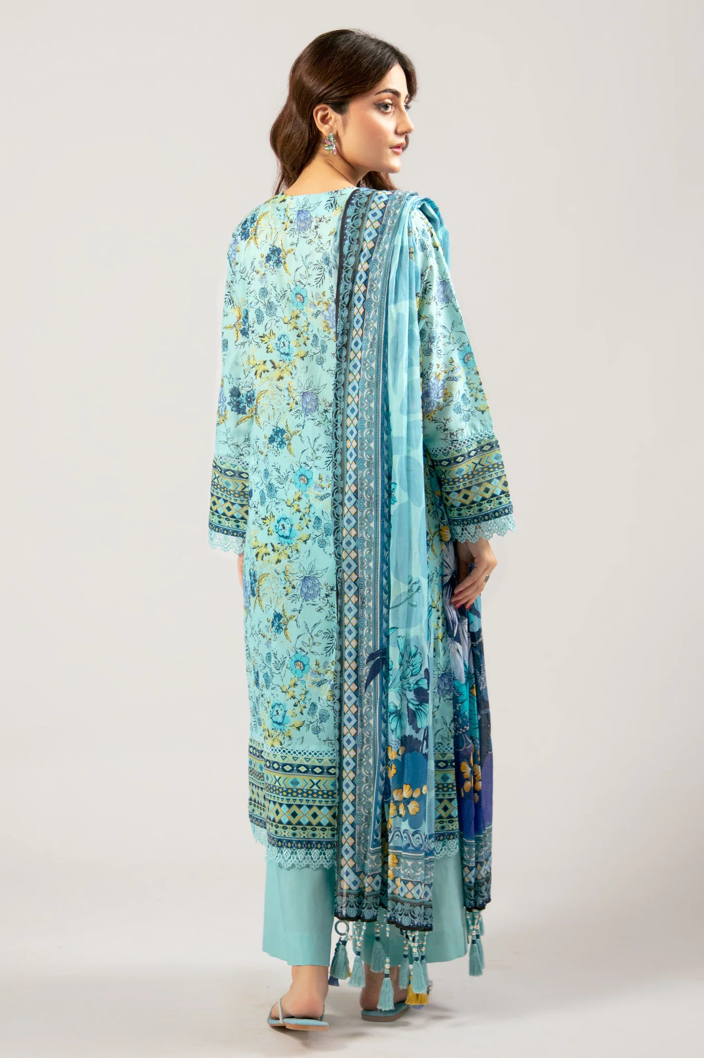 Aqua Printed 3PC Unstitched - Image 5