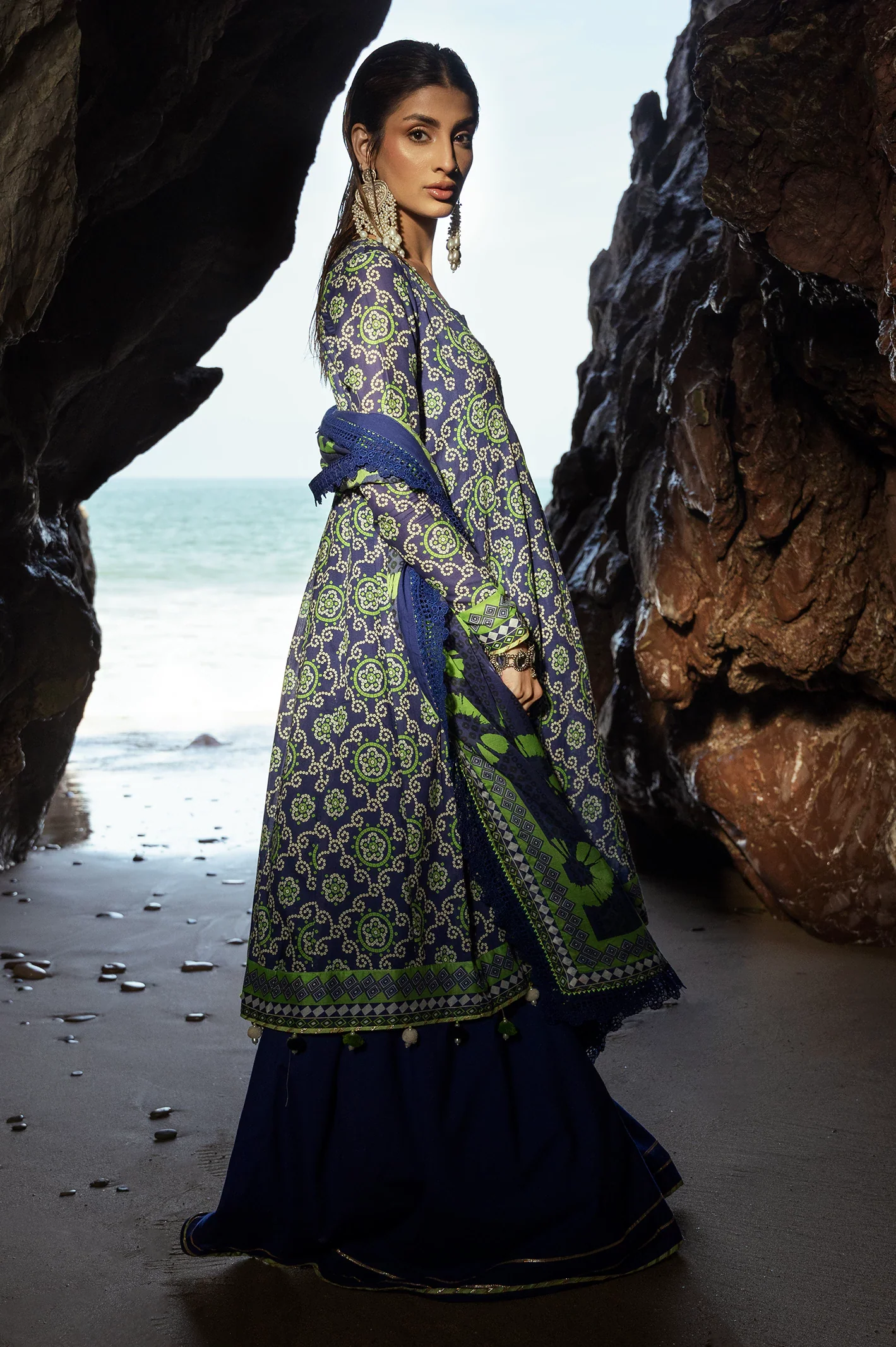 Royal Blue Printed 3PC Unstitched - Image 6