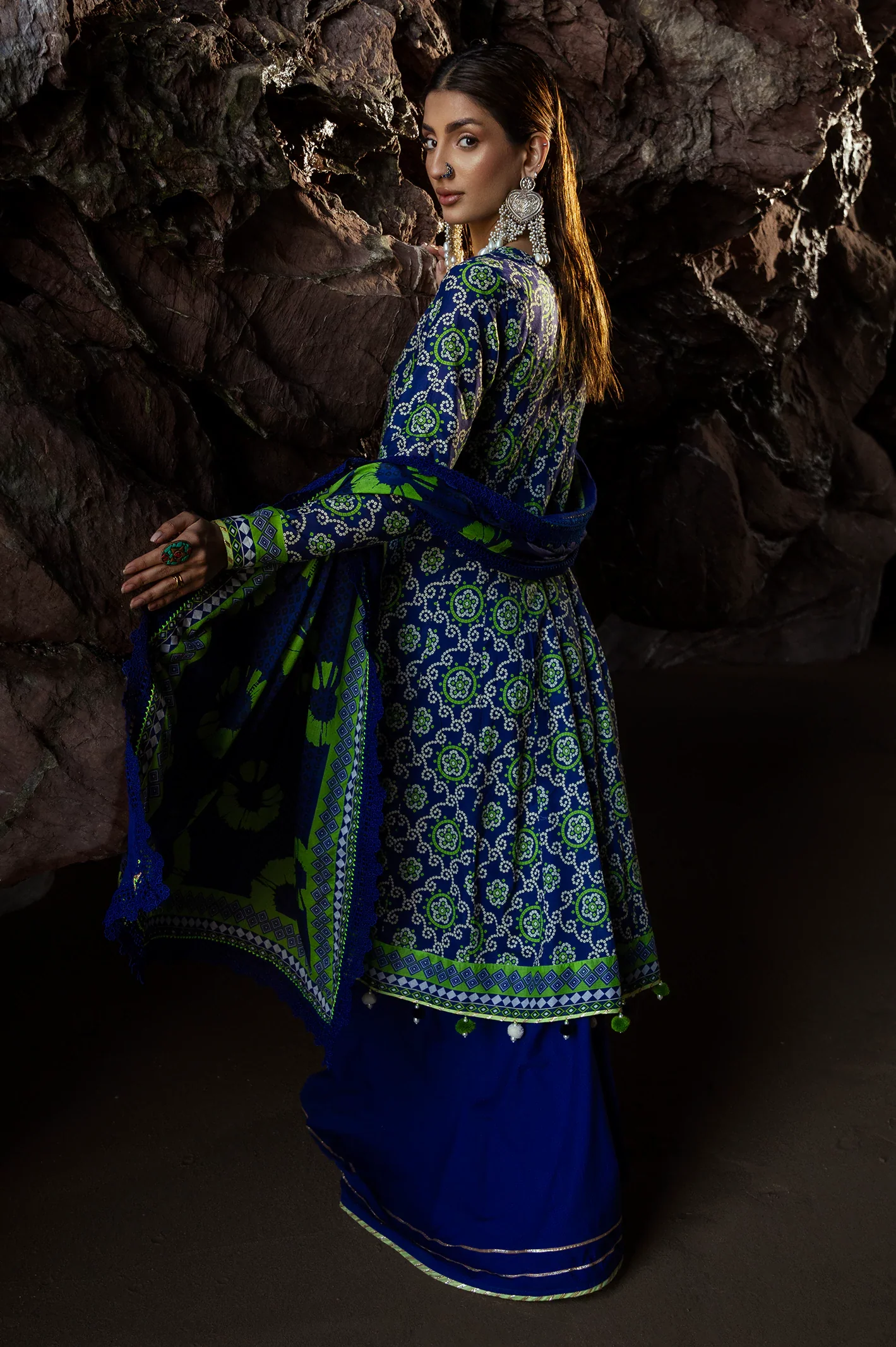 Royal Blue Printed 3PC Unstitched - Image 8