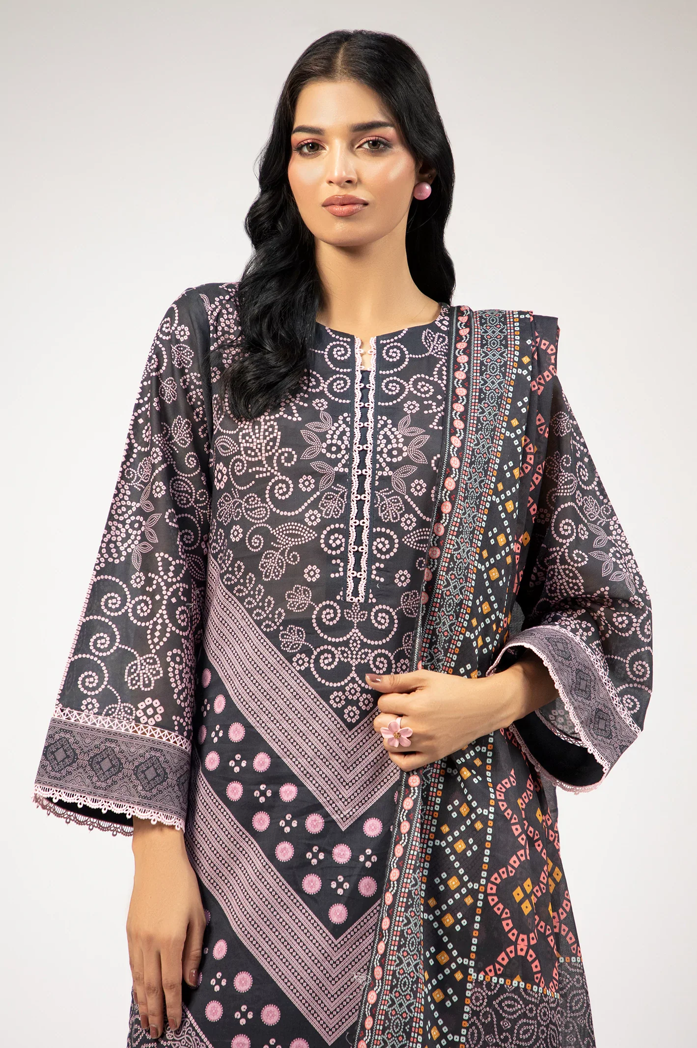 Black Printed 3PC Unstitched - Image 3