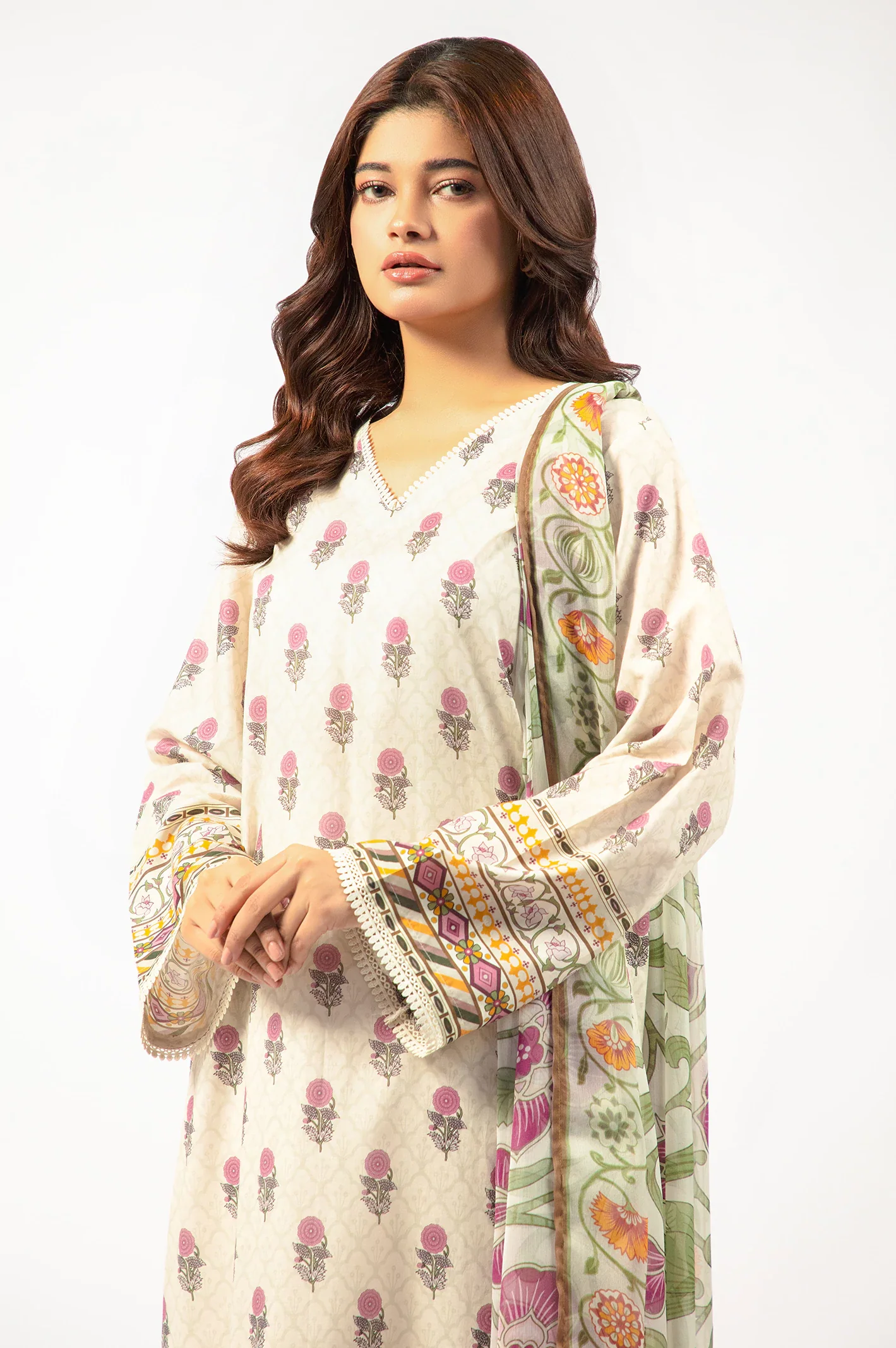 Beige Printed 3PC Unstitched - Image 2