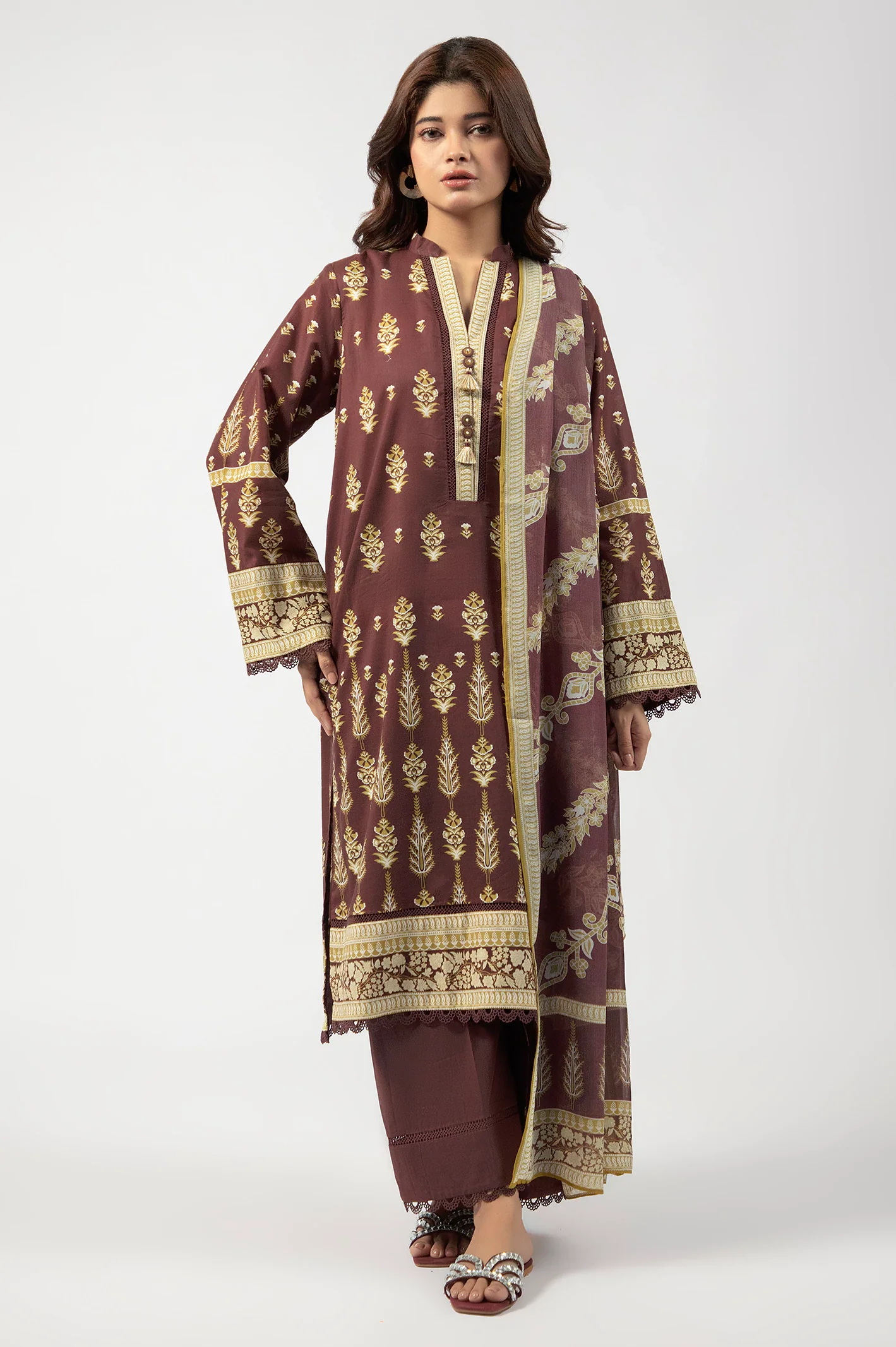 Brown Printed 3PC Unstitched