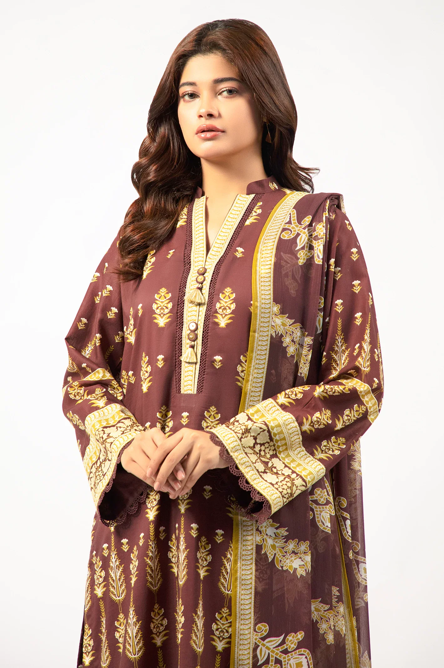 Brown Printed 3PC Unstitched - Image 3