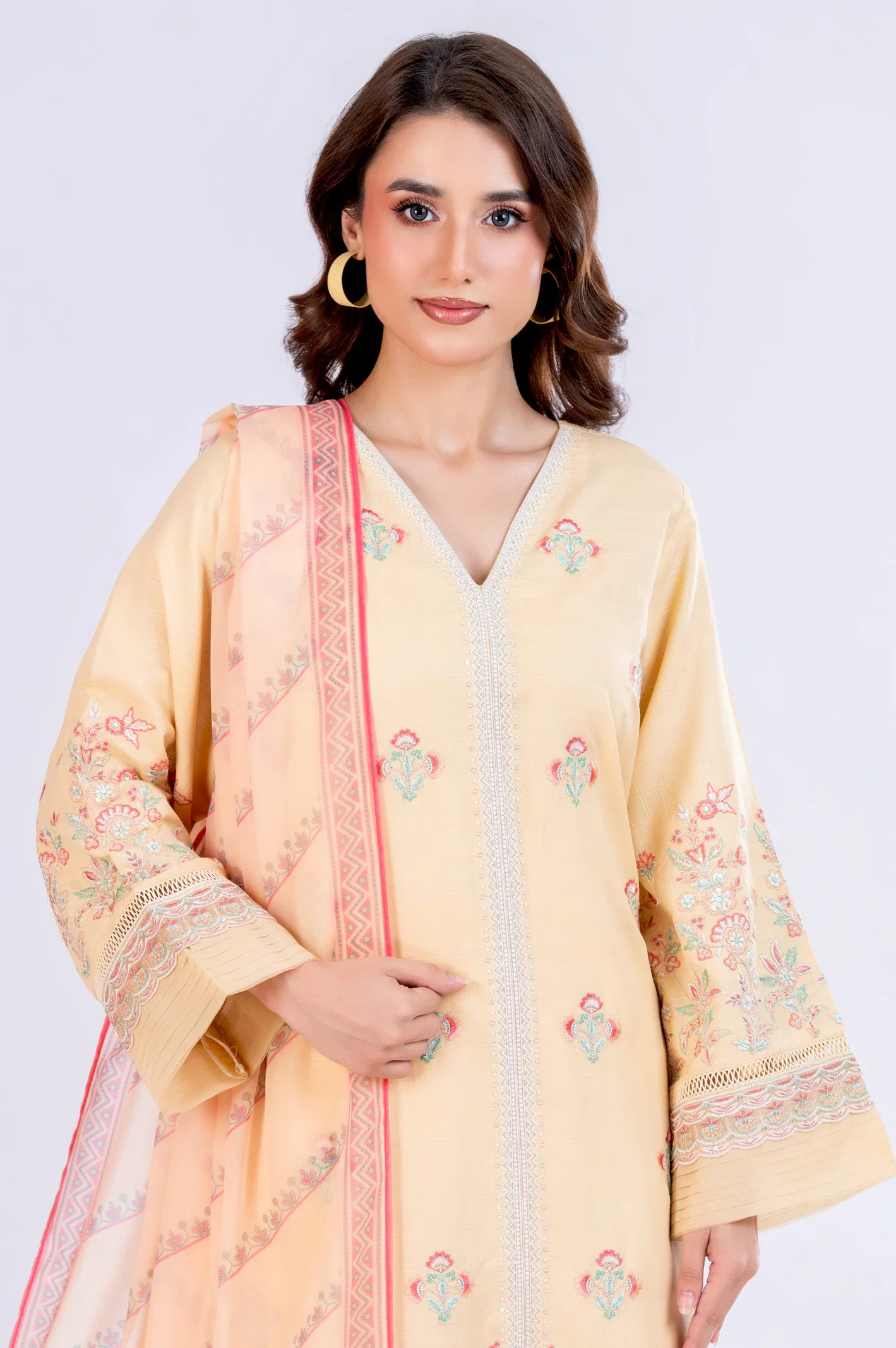 Yellow Embroidered 3PC Unstitched - Image 2