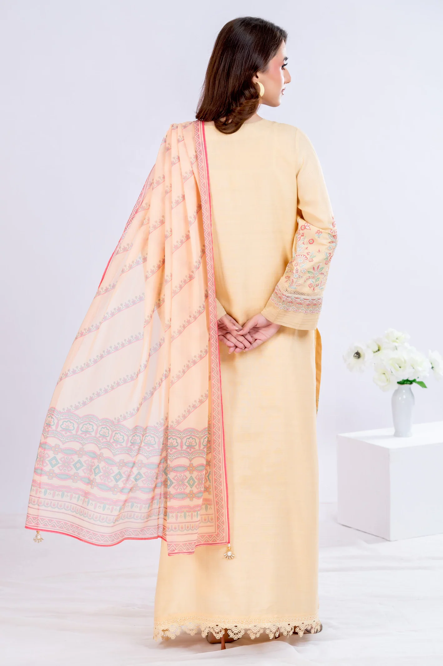 Yellow Embroidered 3PC Unstitched - Image 3