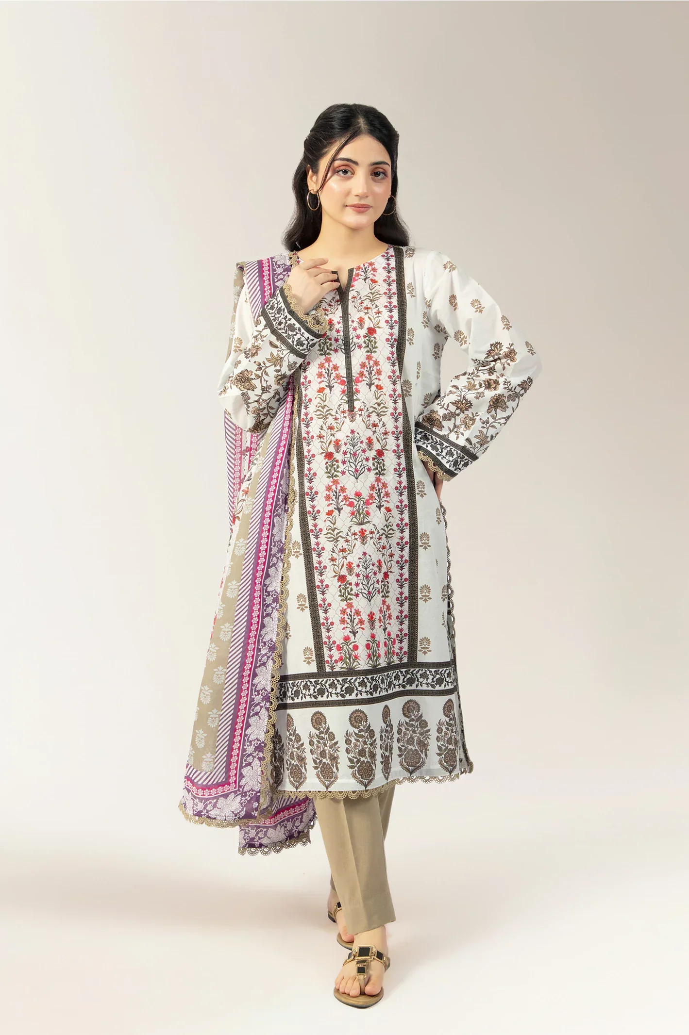Printed Lawn-Cream Unstitched 3PC