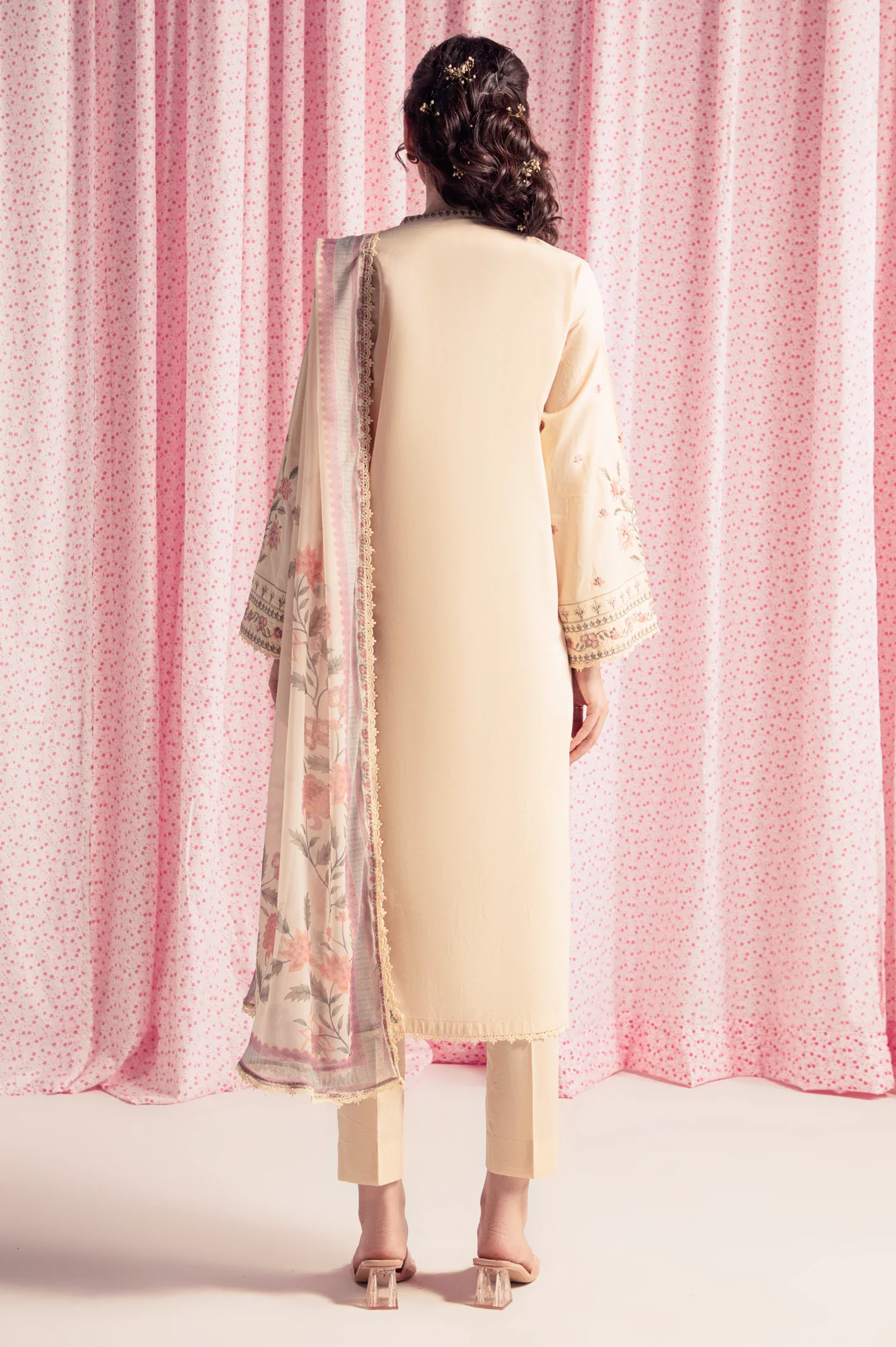 Beige Embroidered 3PC Unstitched - Image 5