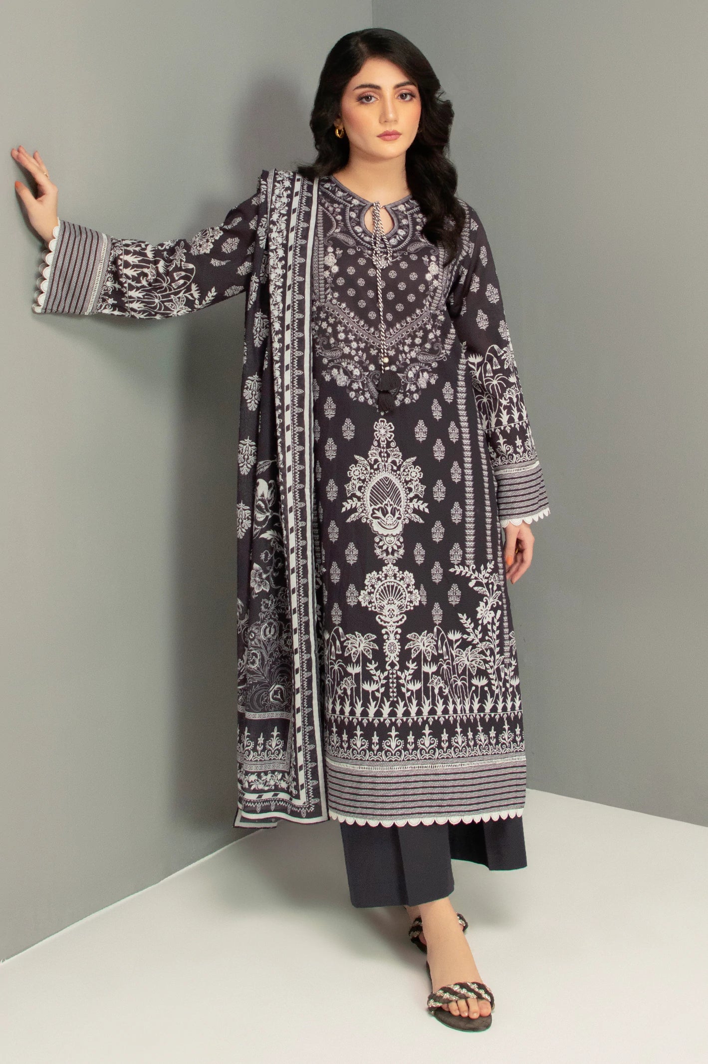 Black Printed 3PC Unstitched - Image 3